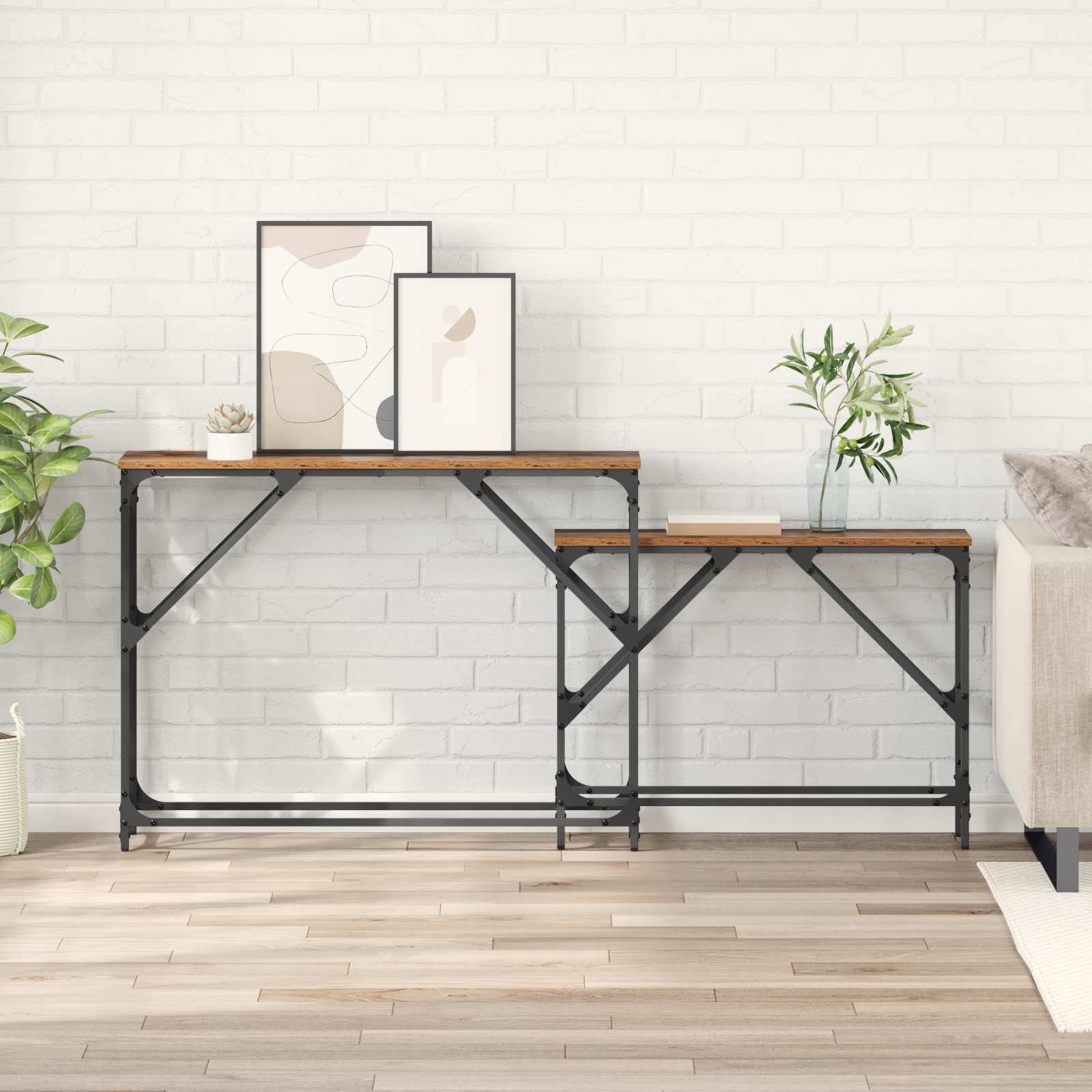 Wandtafel 2 pcs Oud Hout 100 x 28 x 75 cm Bewerkt hout
