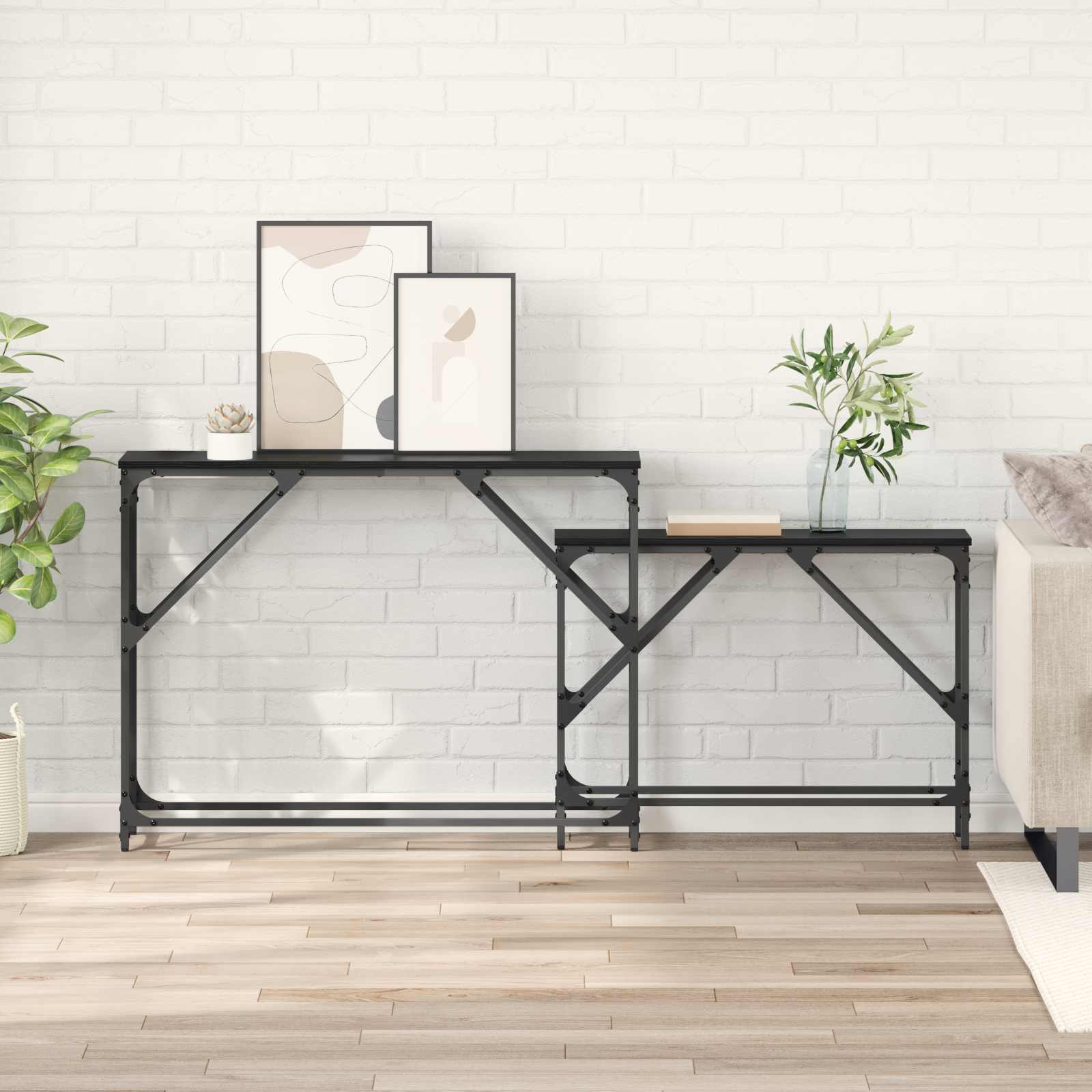 Wandtafel 2 pcs Zwart Eiken 100 x 28 x 75 cm Bewerkt hout