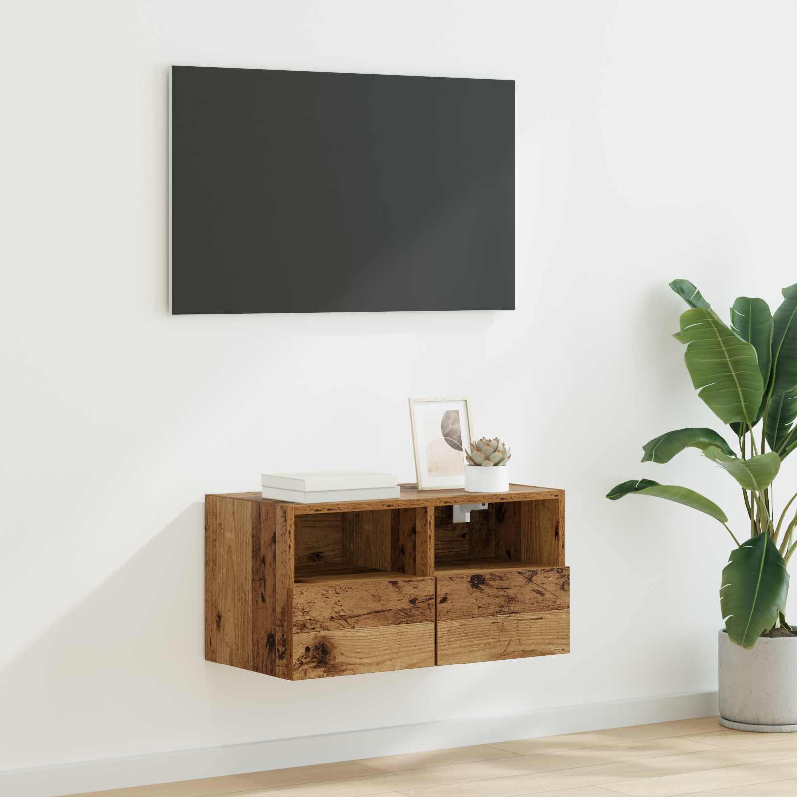 TV Wandkast Oud Hout 60 x 30 x 30 cm Bewerkt hout – afbeelding 1