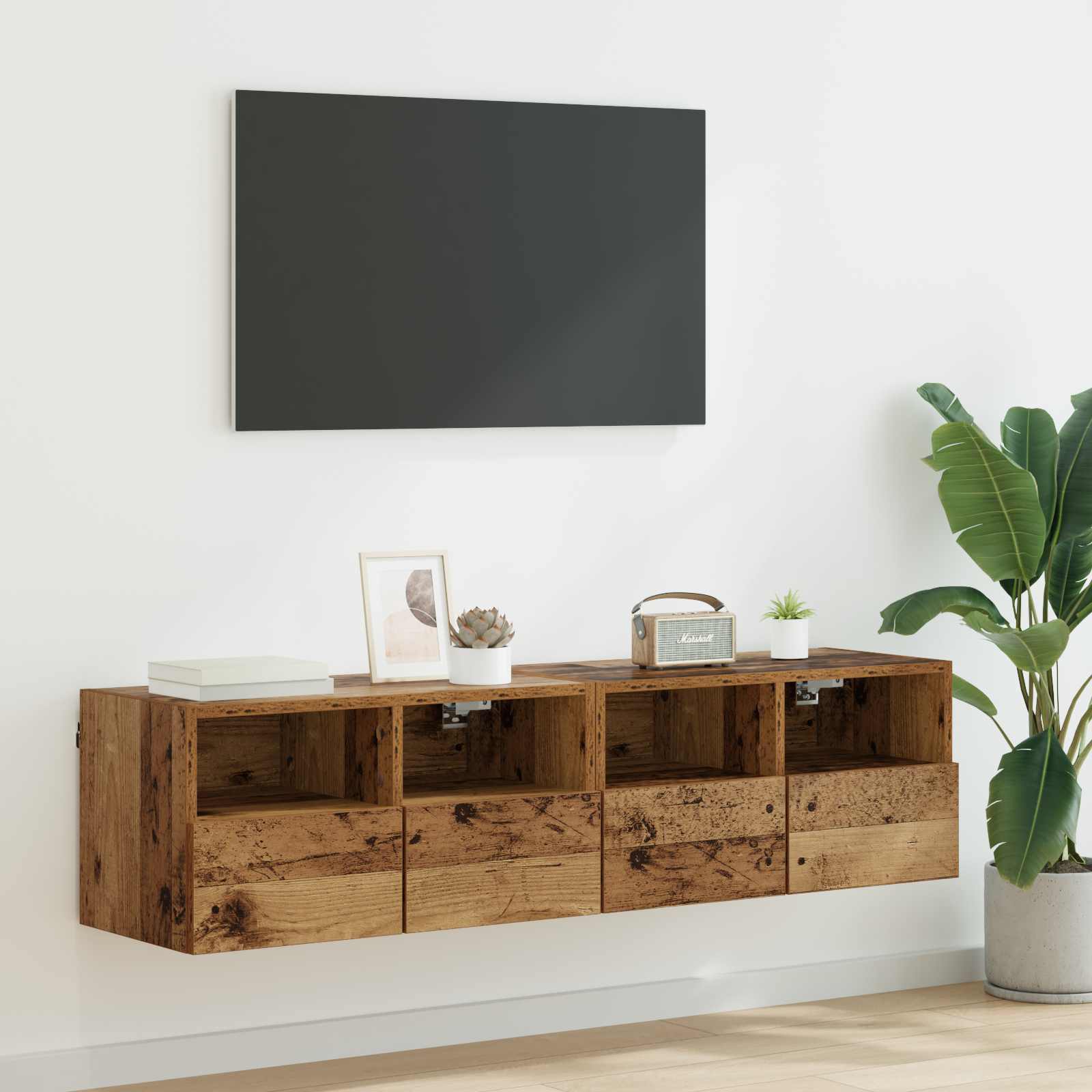 TV Wandkasten 2 pcs Oud Hout 60 x 30 x 30 cm Bewerkt hout