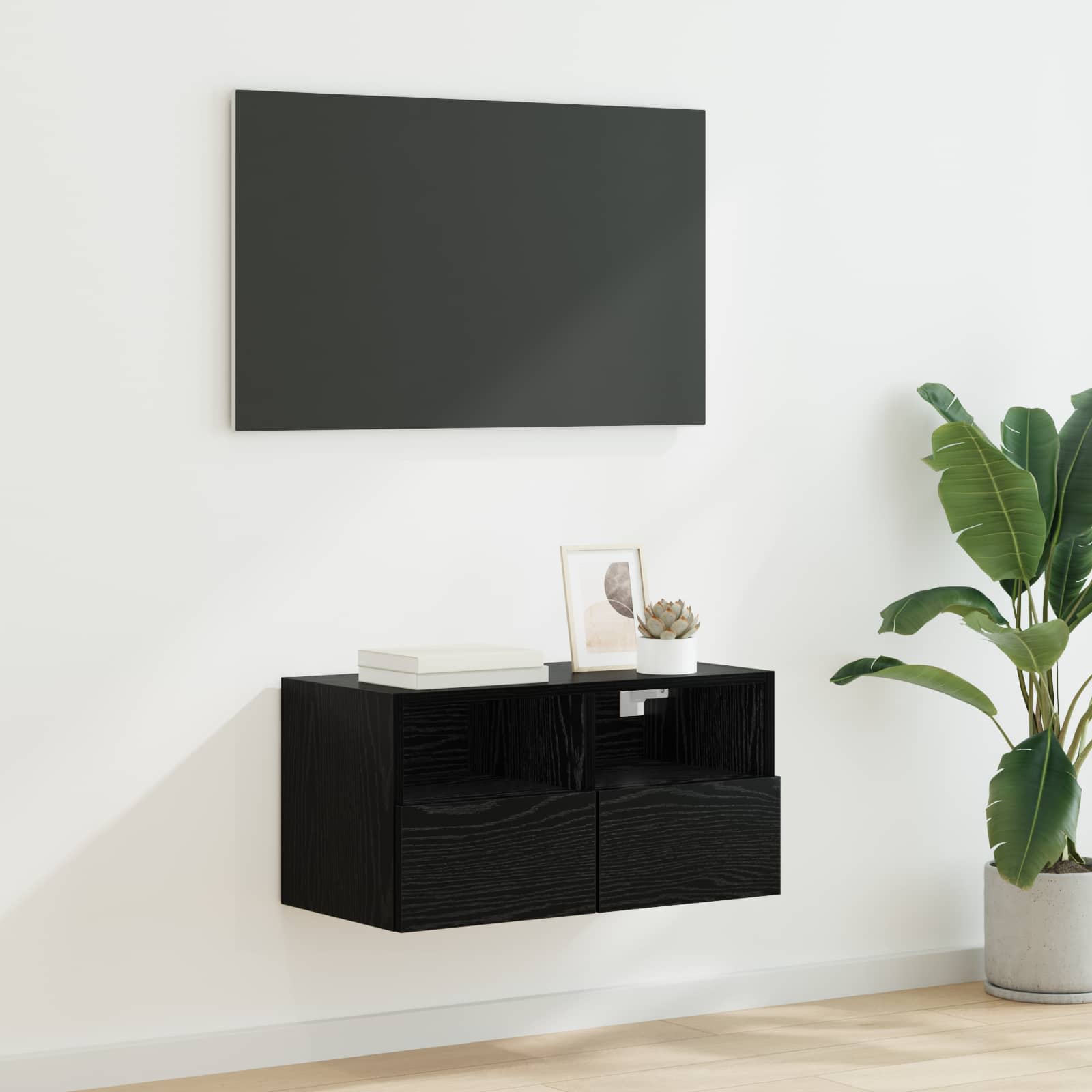 TV Wandkast Zwart Eiken 60 x 30 x 30 cm Bewerkt hout