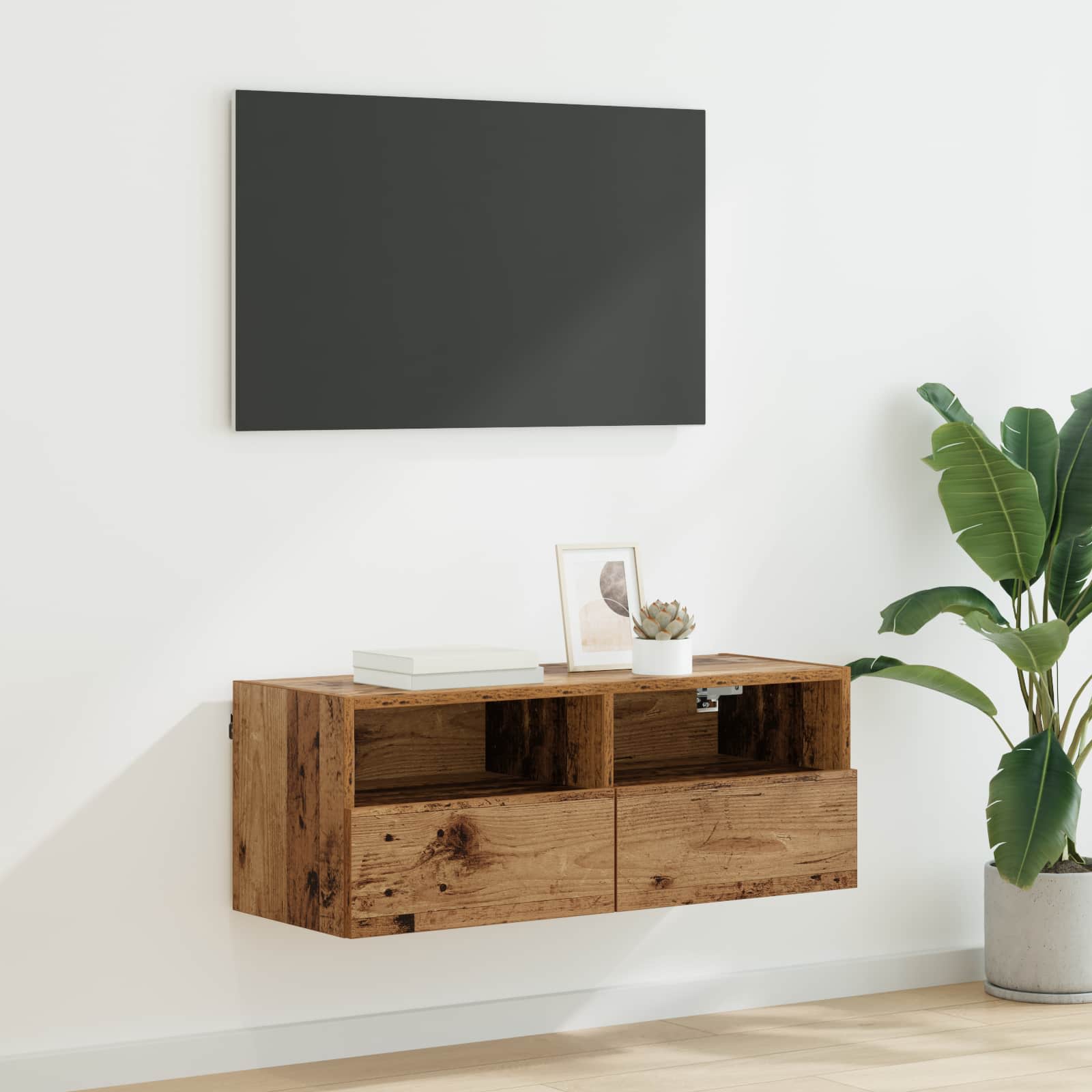 TV Wandkast Oud Hout 80 x 30 x 30 cm Bewerkt hout – afbeelding 1