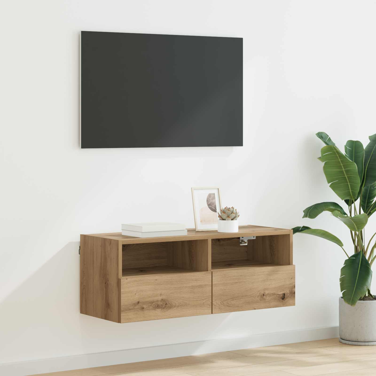 TV Wandkast 80 x 30 x 30 cm Artisan Eiken Bewerkt hout – afbeelding 1