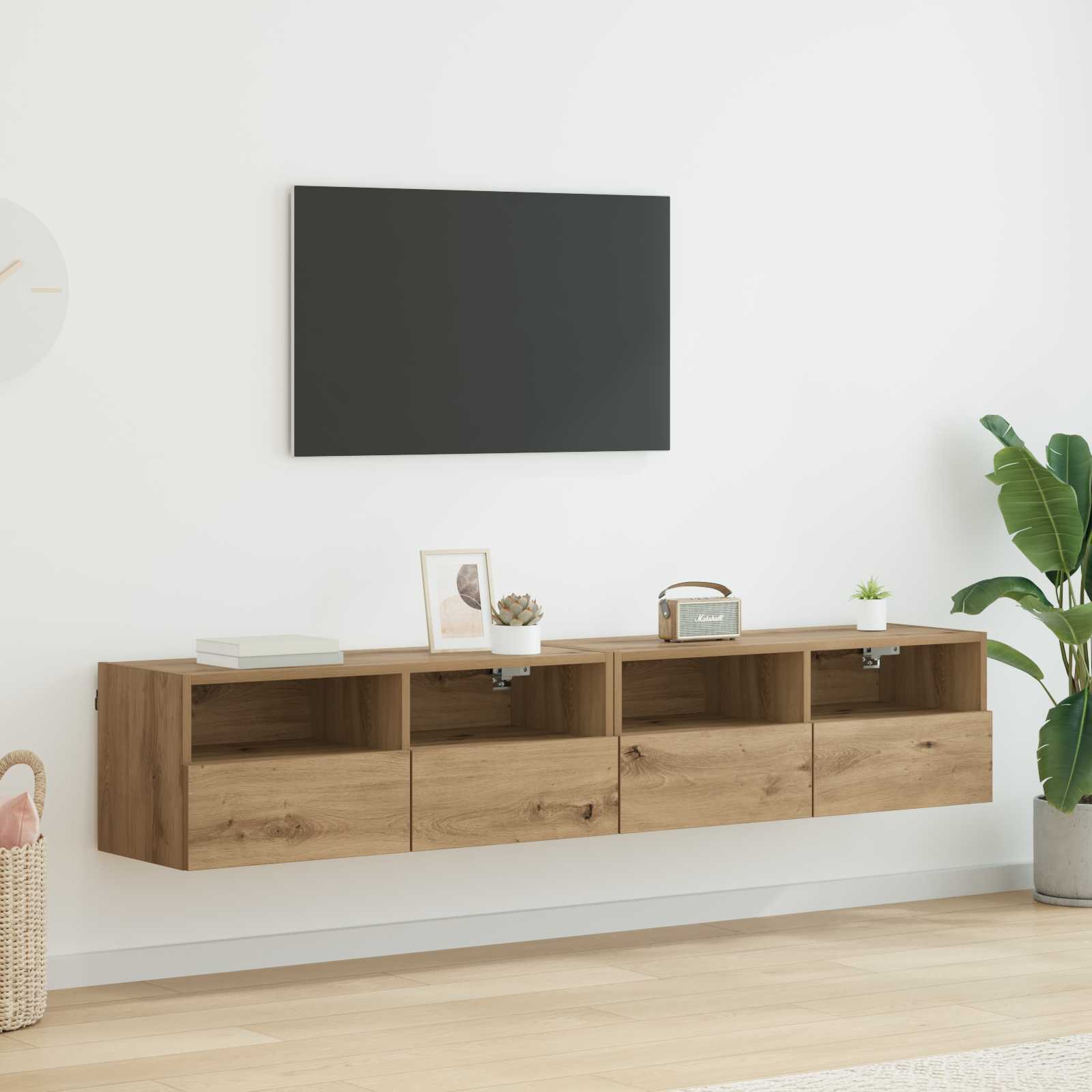 TV Wandkasten 2 pcs Artisan Eiken Bewerkt hout