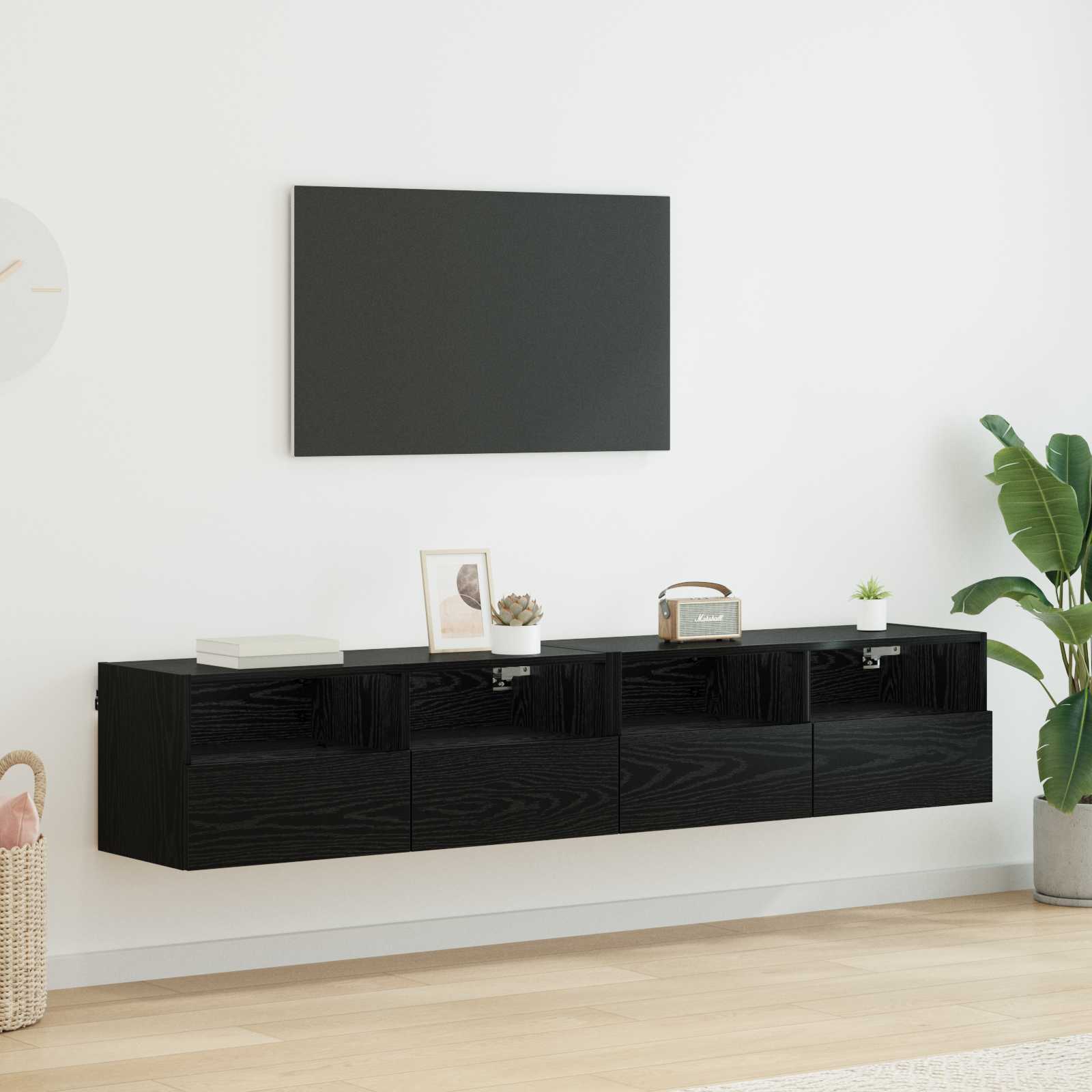 TV Wandkasten 2 pcs Zwart Eiken 80 x 30 x 30 cm Bewerkt hout