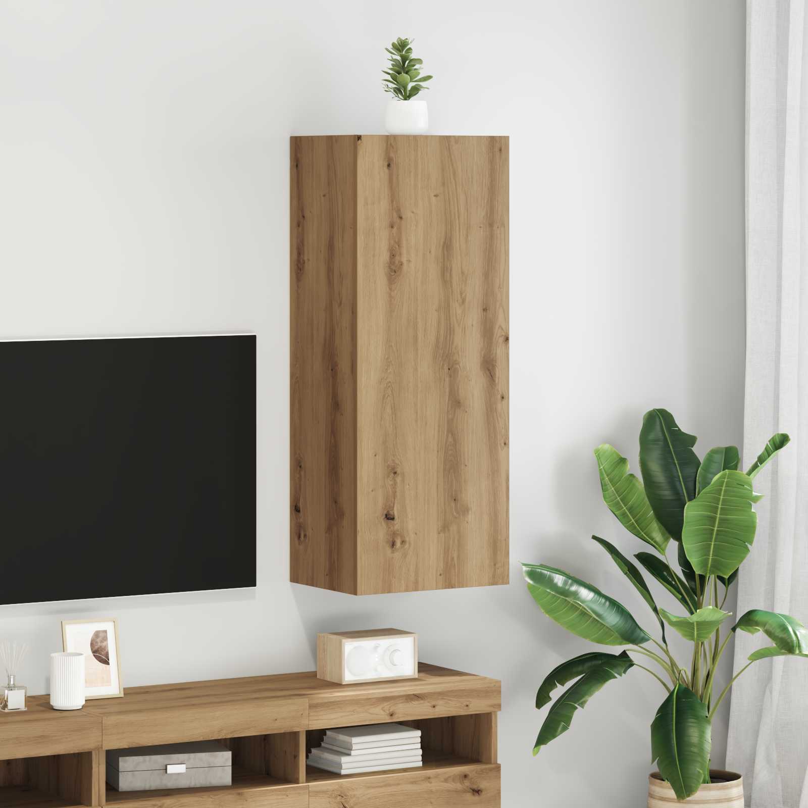 TV Wandkast 40,5 x 30 x 102 cm Artisan Eiken Bewerkt hout