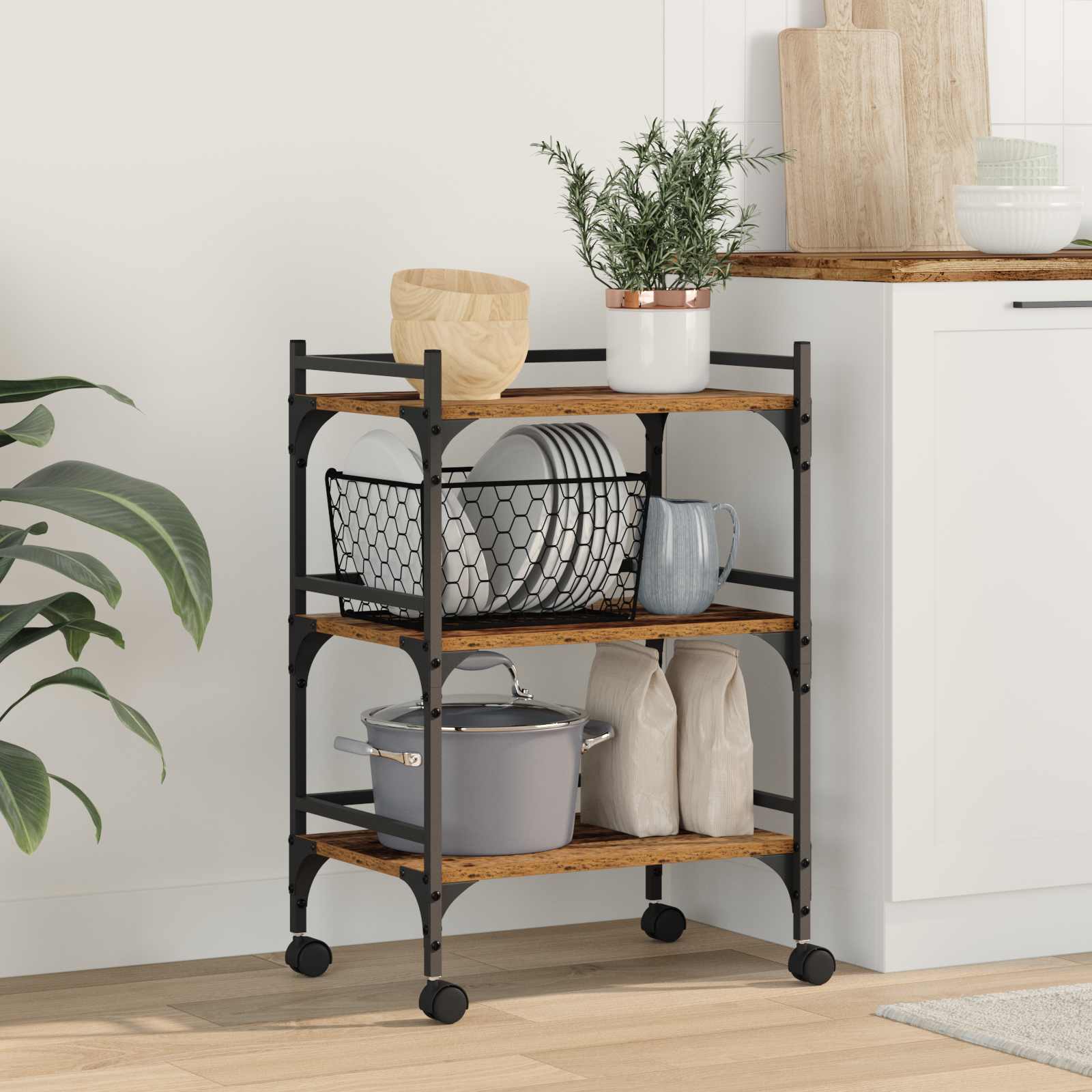 Keuken Trolley Oud Hout 50 x 35 x 75.5 cm Bewerkt hout
