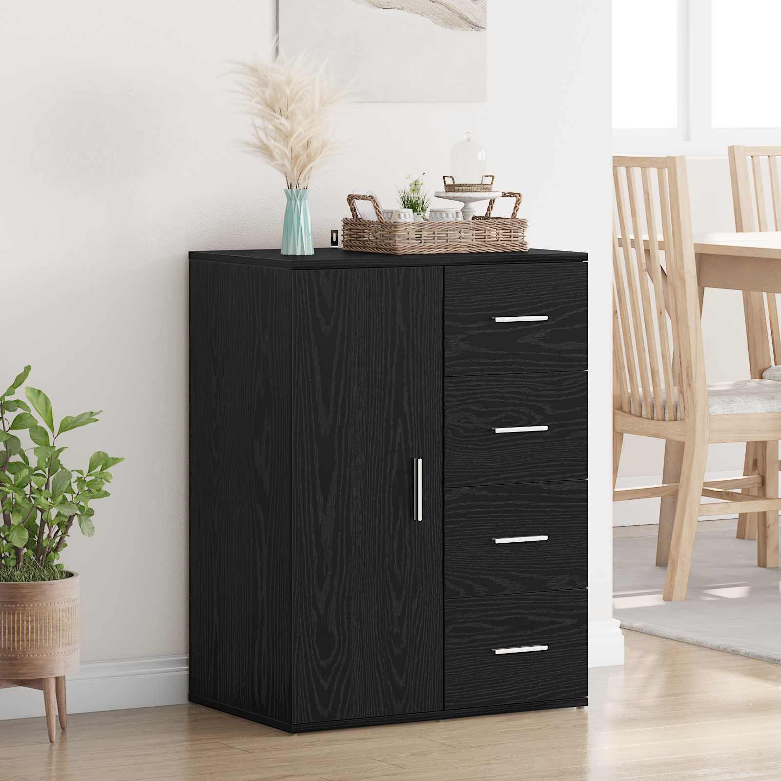 Dressoir met lade Zwart Eiken 59 x 39 x 80 cm Bewerkt hout