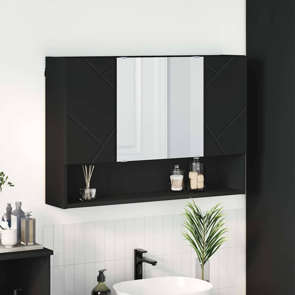Spiegelkast Wandgemonteerd Zwart 80 x 17 x 55 cm Bewerkt hout