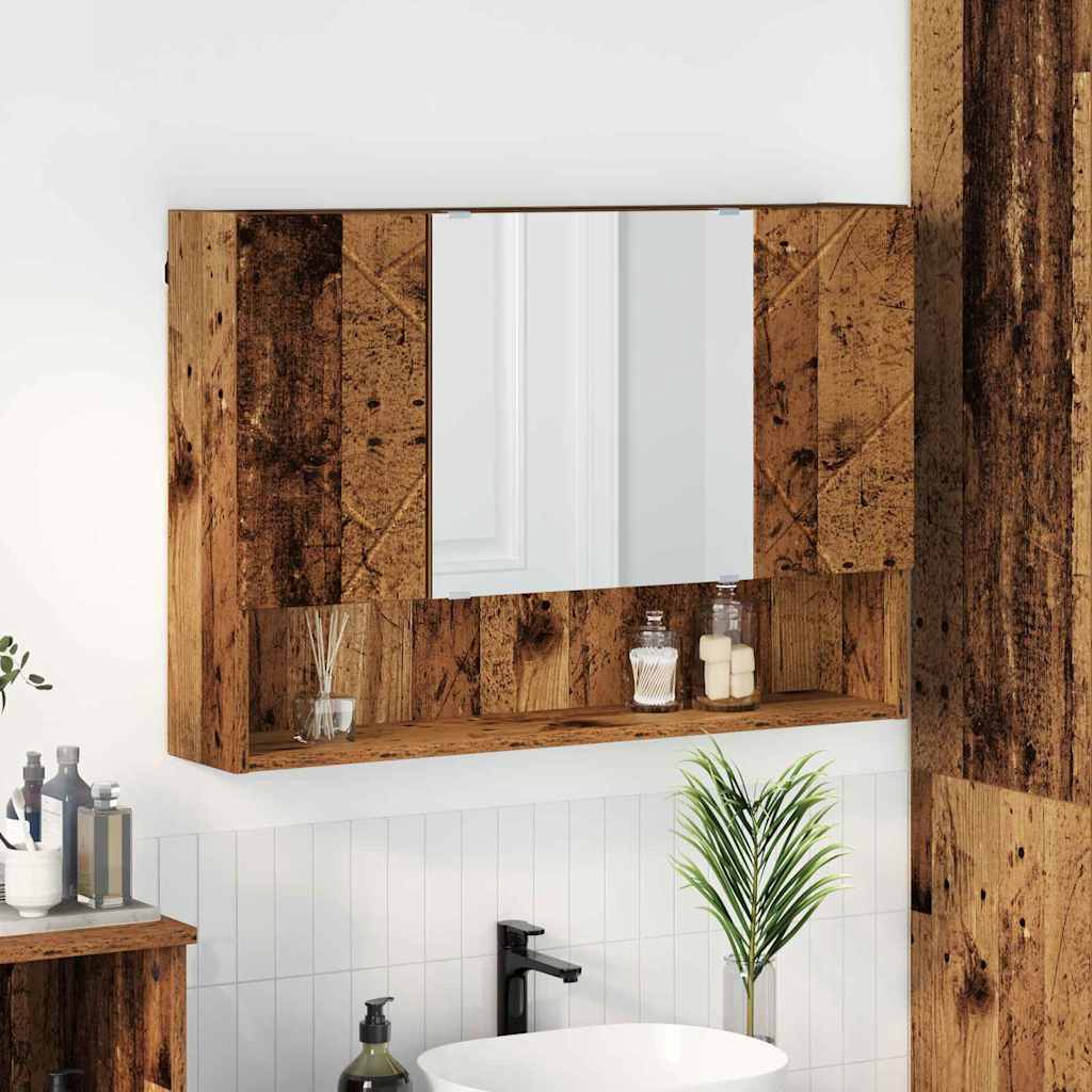 Spiegelkast Wandgemonteerd Oudhout 80 x 17 x 55 cm Bewerkt hout