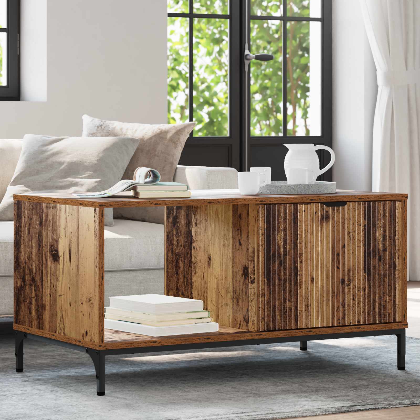 Salontafel met lade Oudhout 90 x 49 x 46 cm Bewerkt hout