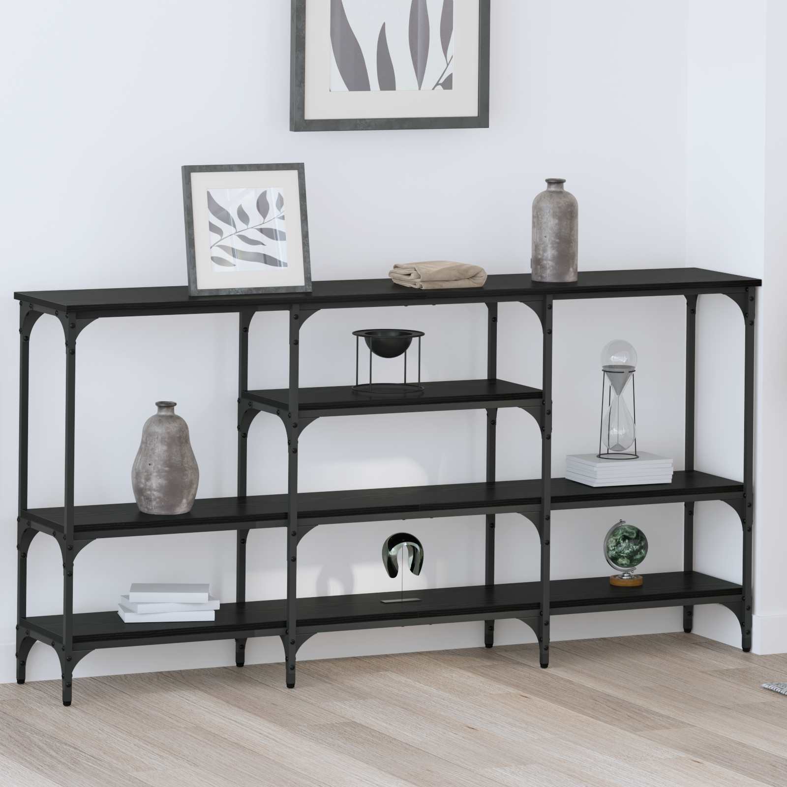 Wandtafel met plank Zwart eiken 160 x 29 x 80 cm Bewerkt hout – afbeelding 1