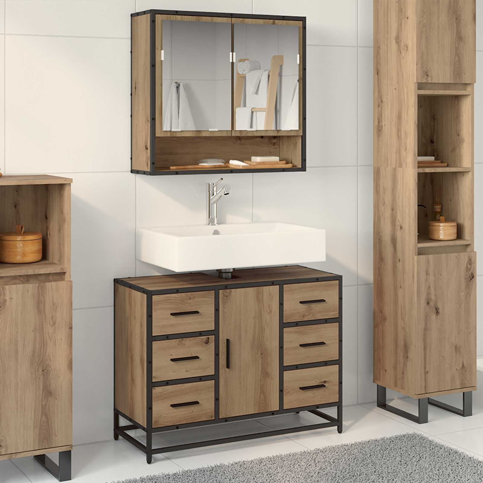 Badkamerkast Artisan Eiken 80 x 33 x 60 cm Bewerkt hout