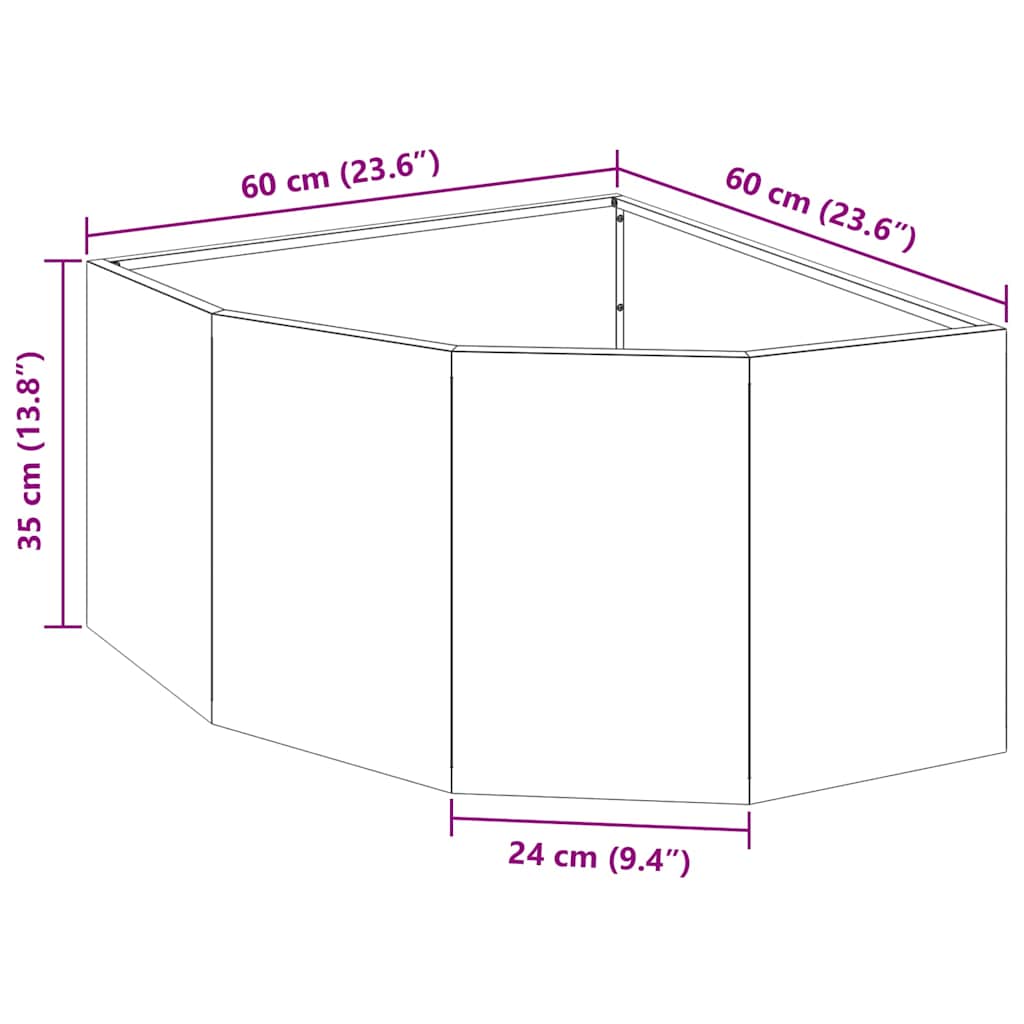 Hoek Plantbak Antraciet 60 x 60 x 35 cm Staal – afbeelding 12