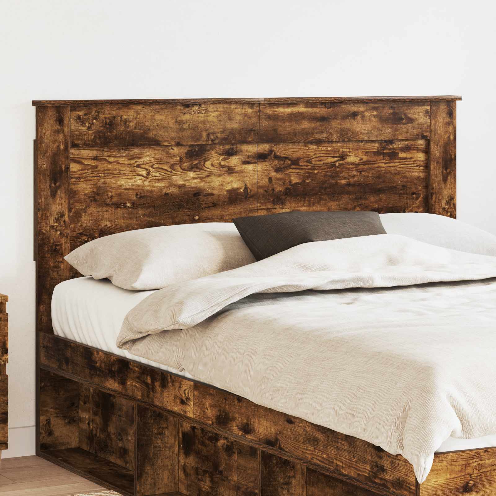 Hoofdbord met hoofdeinde Gerookt eiken 160 cm Bewerkt hout – afbeelding 1