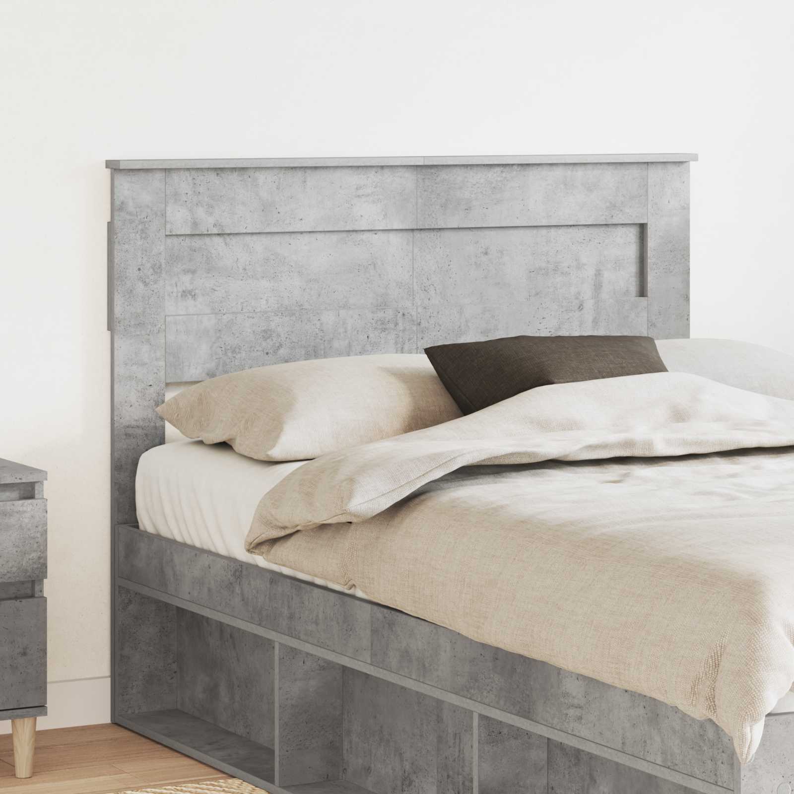 Hoofdbord Beton Grijs Bewerkt hout – afbeelding 1