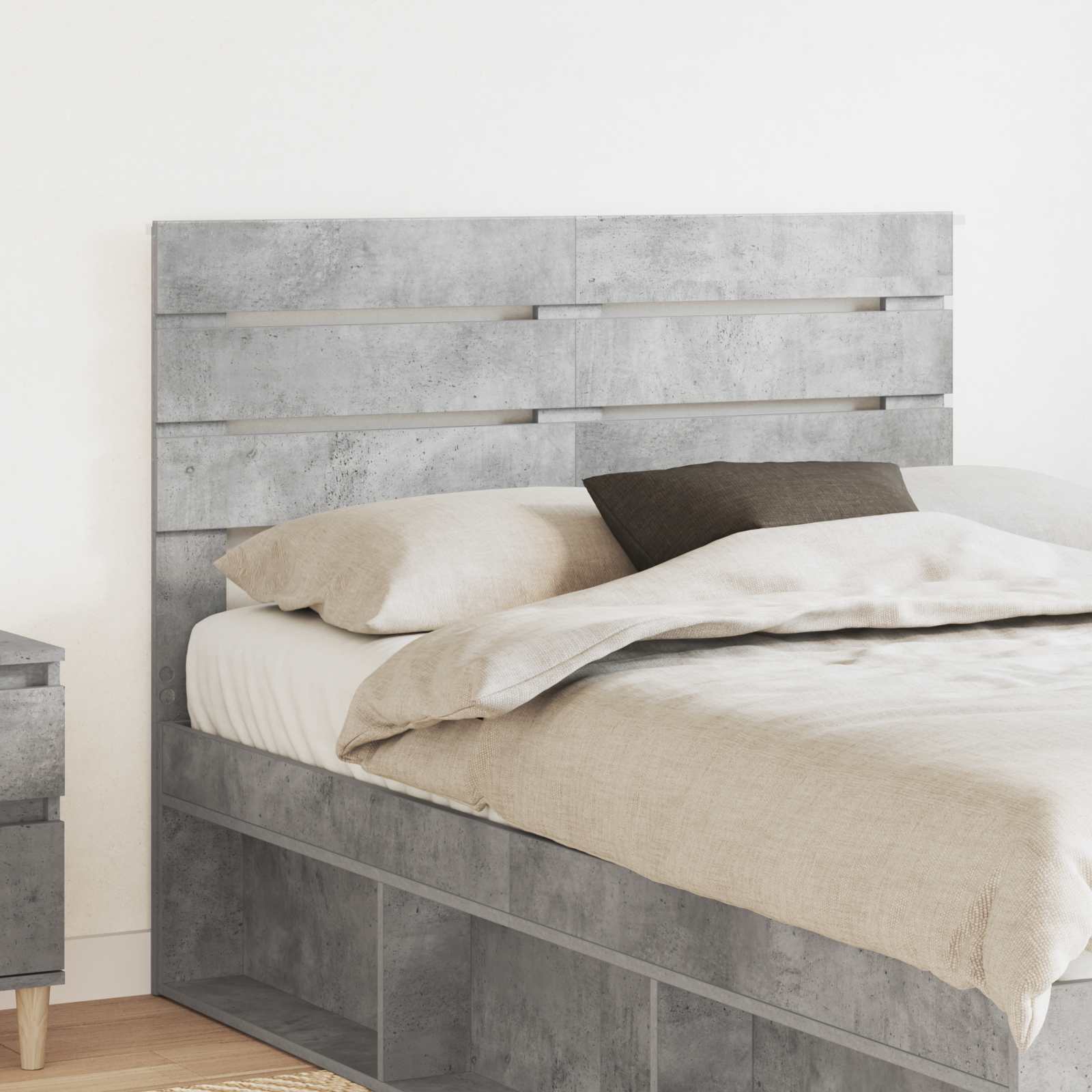 Hoofdbord Beton Grijs Bewerkt hout – afbeelding 1