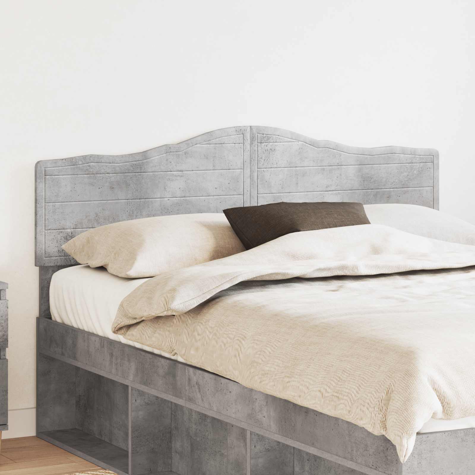 Hoofdbord Beton Grijs Bewerkt hout – afbeelding 1