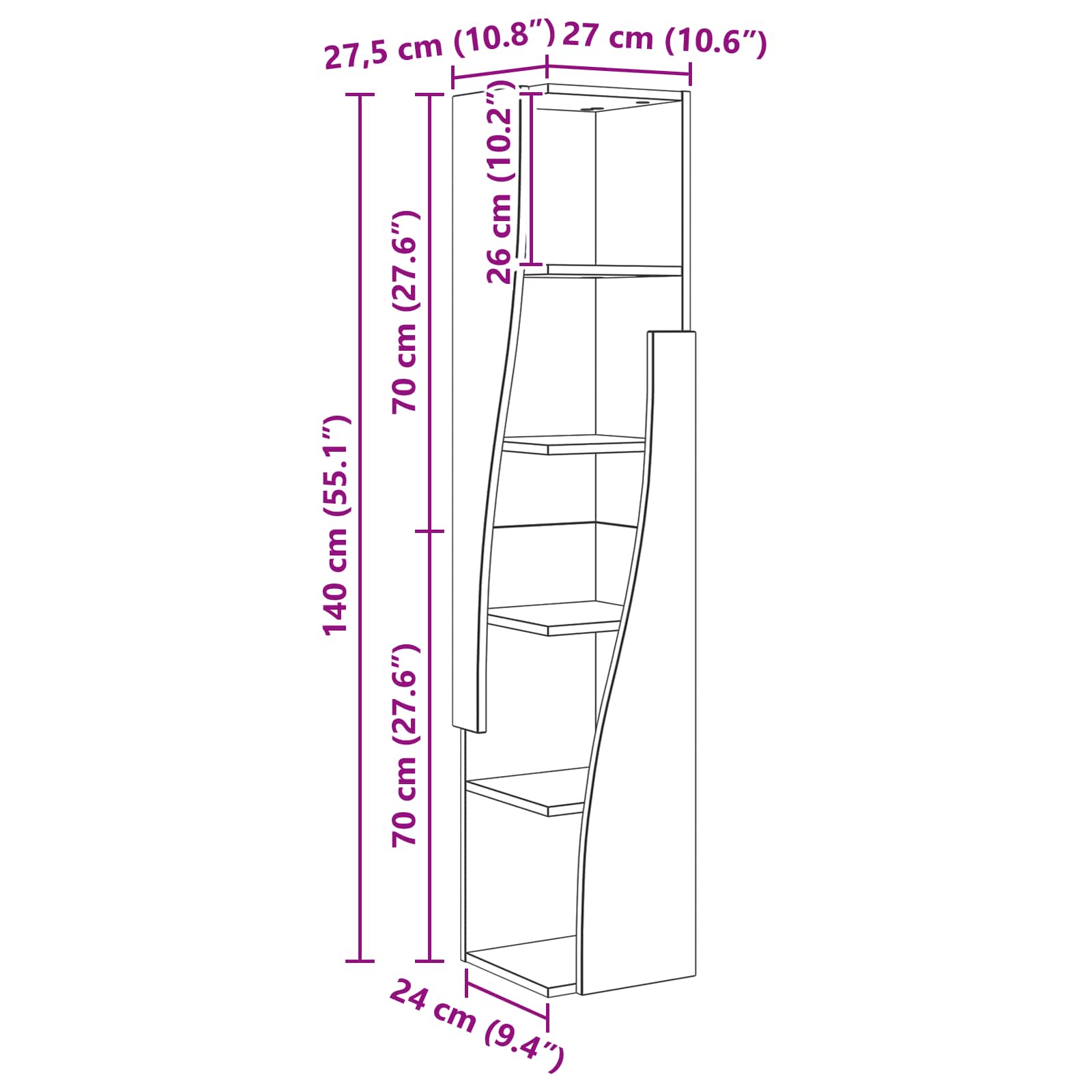 Hoekkast Sonoma Eiken 27,5x27x140cm Bewerkt hout – afbeelding 11