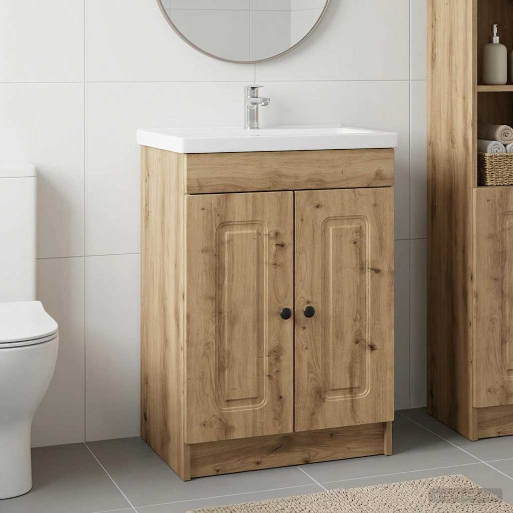 Badkamer onder wastafel kast Artisanaal eiken 56 x 37,5 x 81 cm