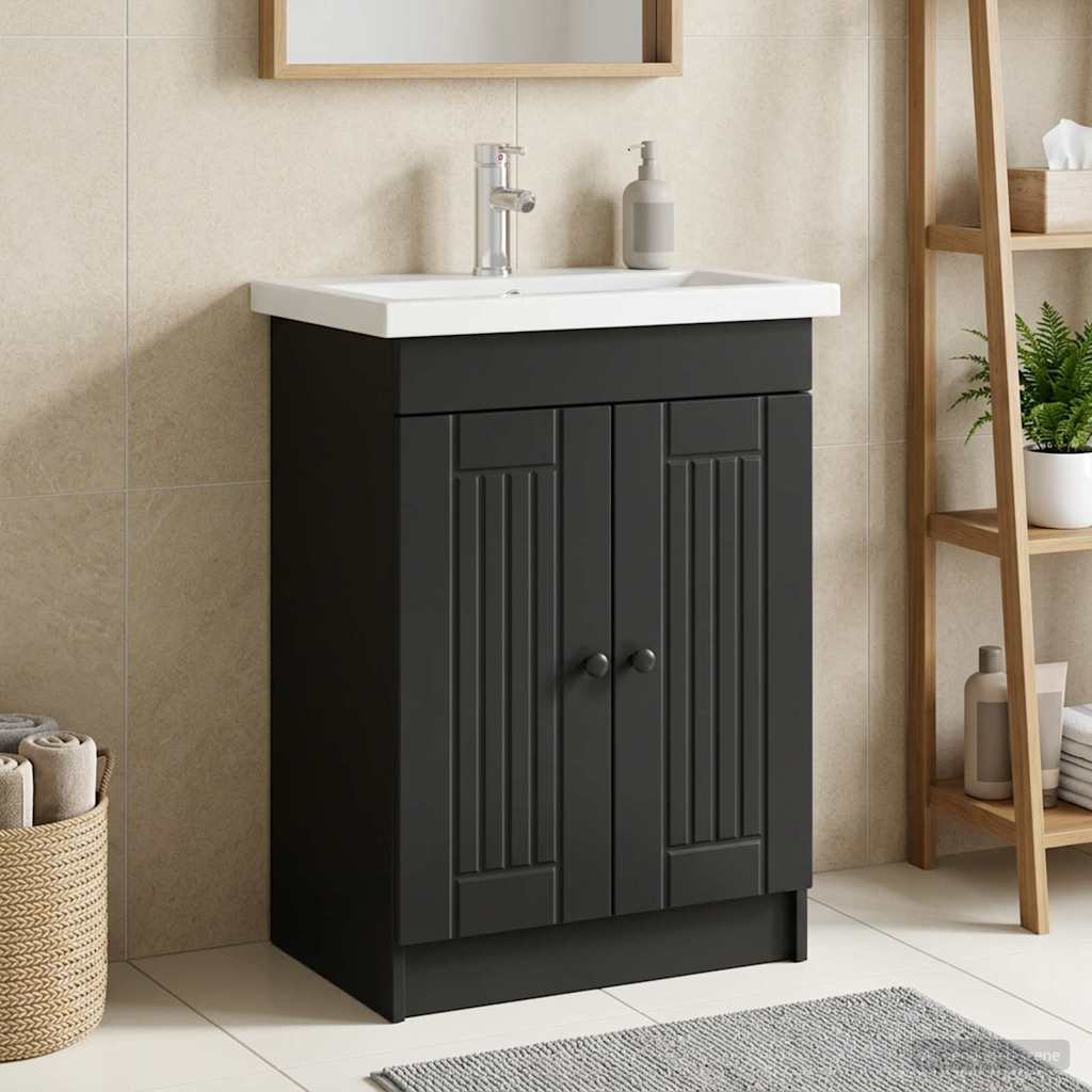 Badkamer onder wastafel kast Zwart 78,5 x 37,5 x 81 cm – afbeelding 1