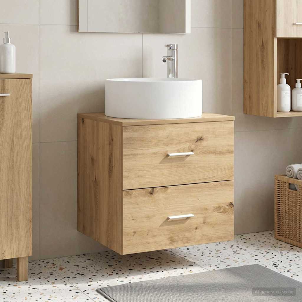 Wandgemonteerde wastafelmeubel Artisanaal eiken