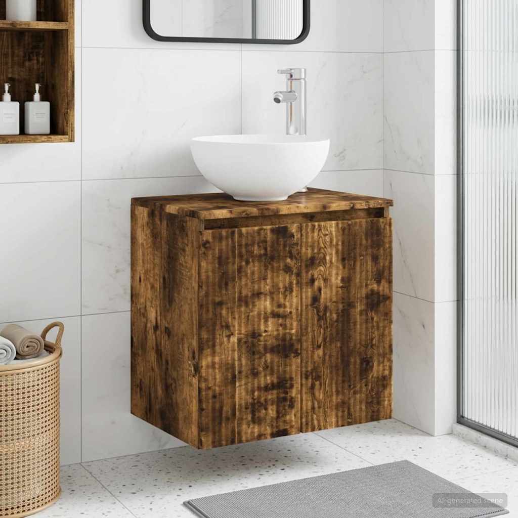 Wandgemonteerde wastafelmeubel Gerookt eiken 49,5 x 35 x 63 cm