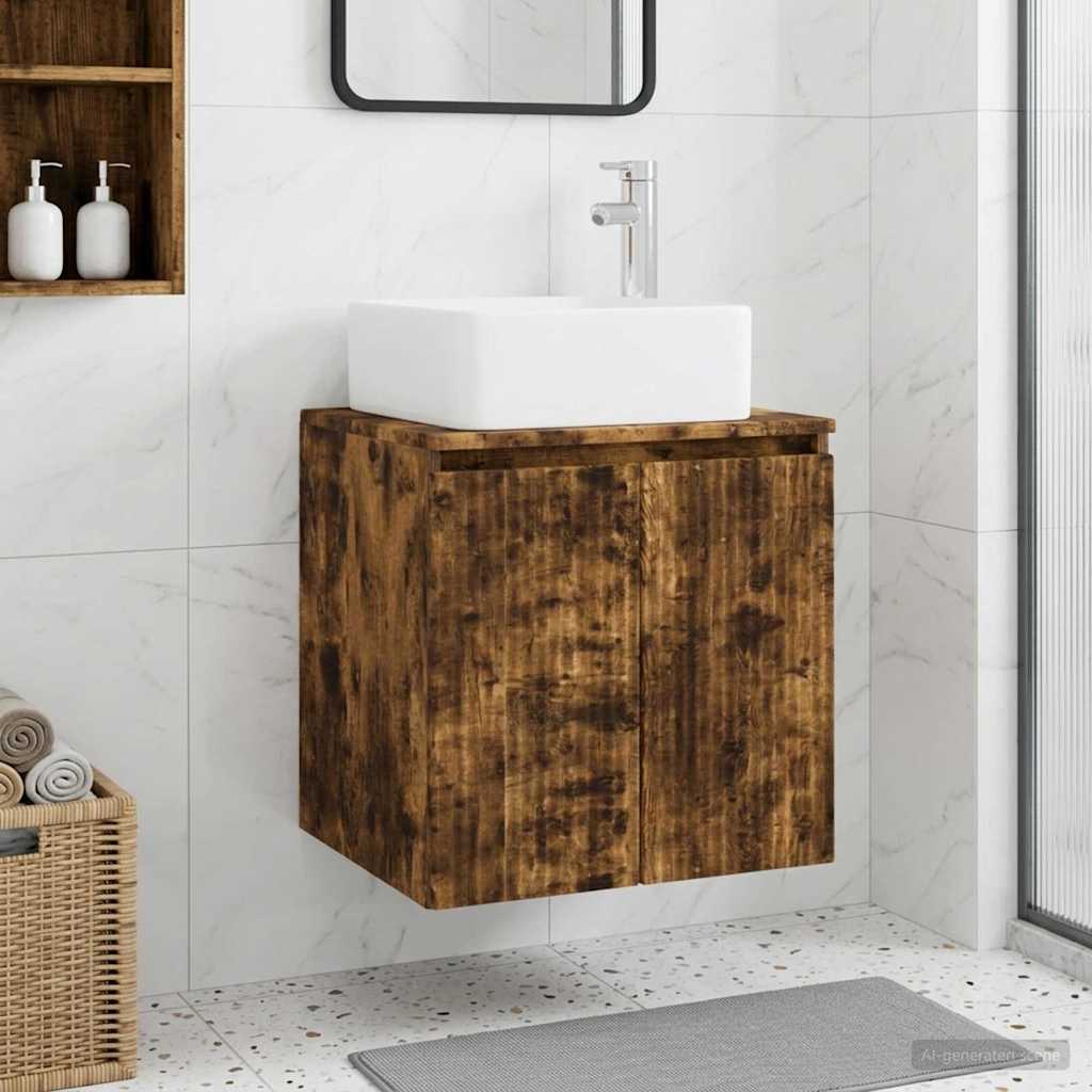 Wandgemonteerde wastafelmeubel Gerookt eiken 49,5 x 41 x 63 cm – afbeelding 1