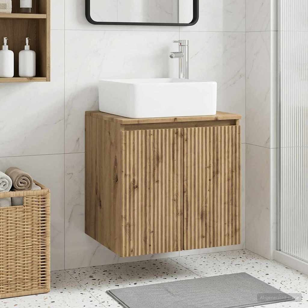 Wandgemonteerde wastafelmeubel Artisanaal eiken 53 x 35 x 63 cm – afbeelding 1