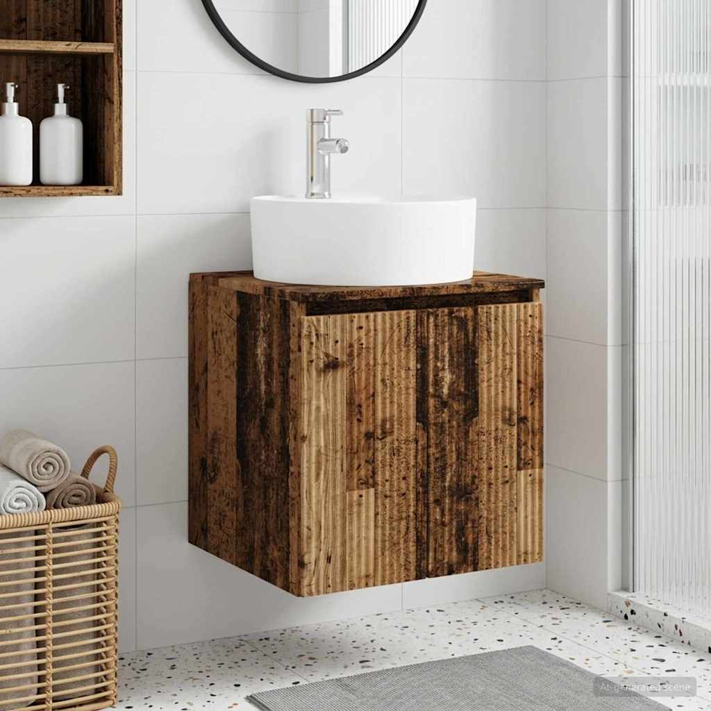 Wandgemonteerde wastafelmeubel Oud hout 49,5 x 44,5 x 65 cm