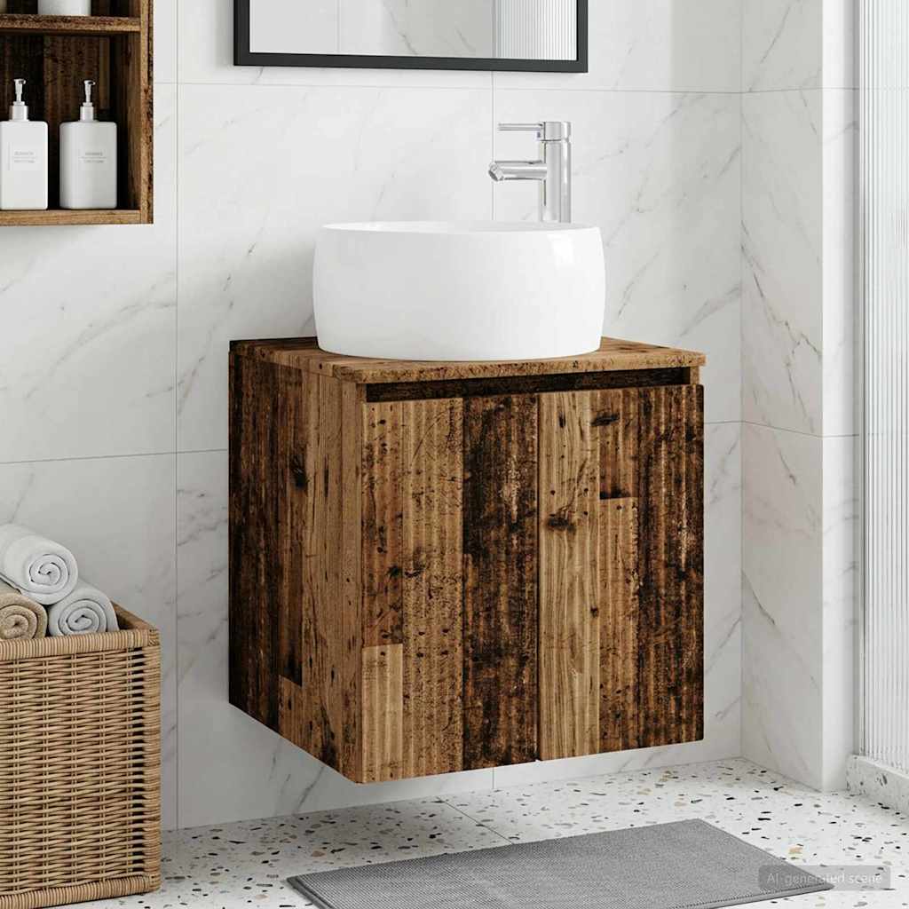 Wandgemonteerde wastafelmeubel Oud hout 49,5 x 44,5 x 66 cm