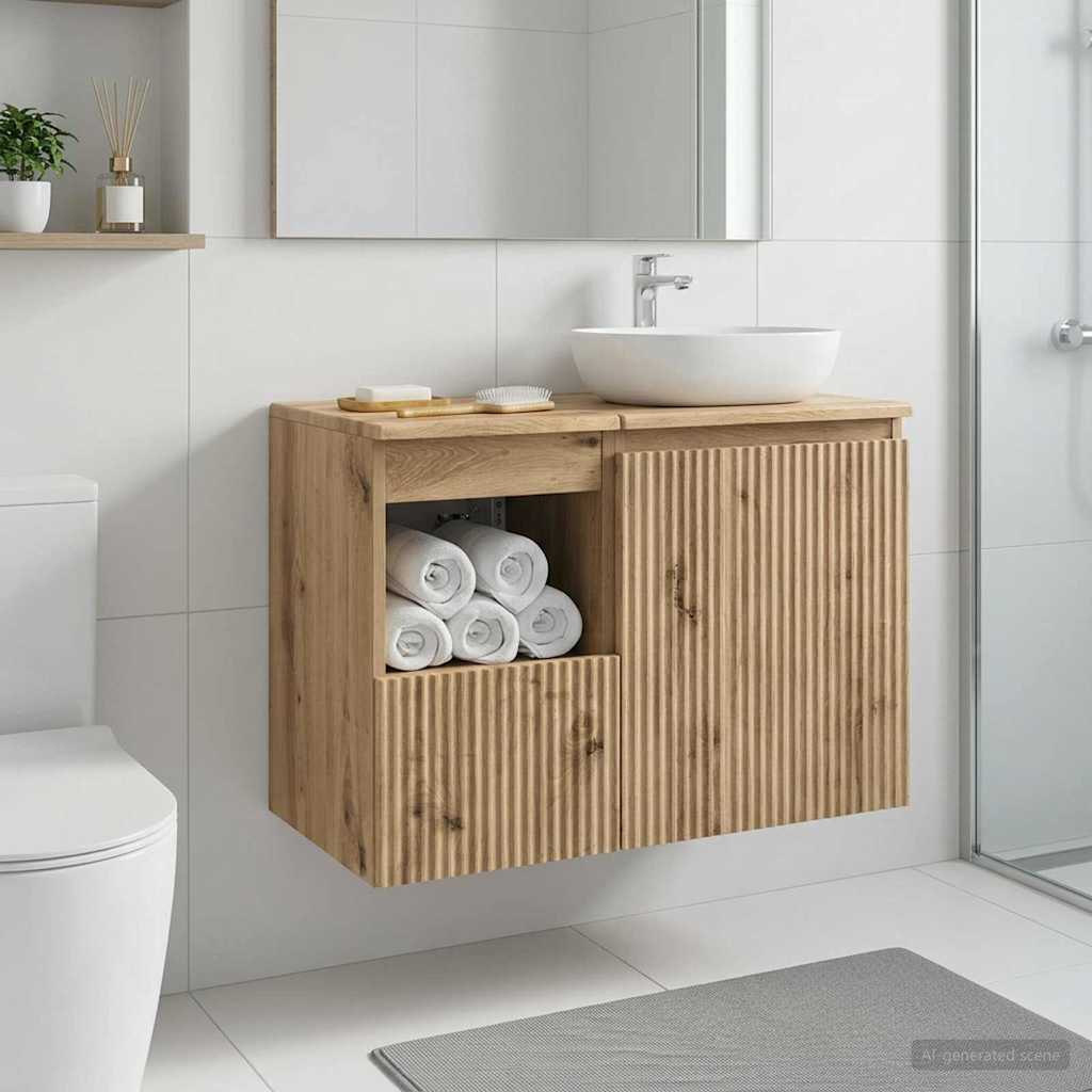 Badkamerkast Artisanaal eiken 30 x 41 x 50 cm Bewerkt hout