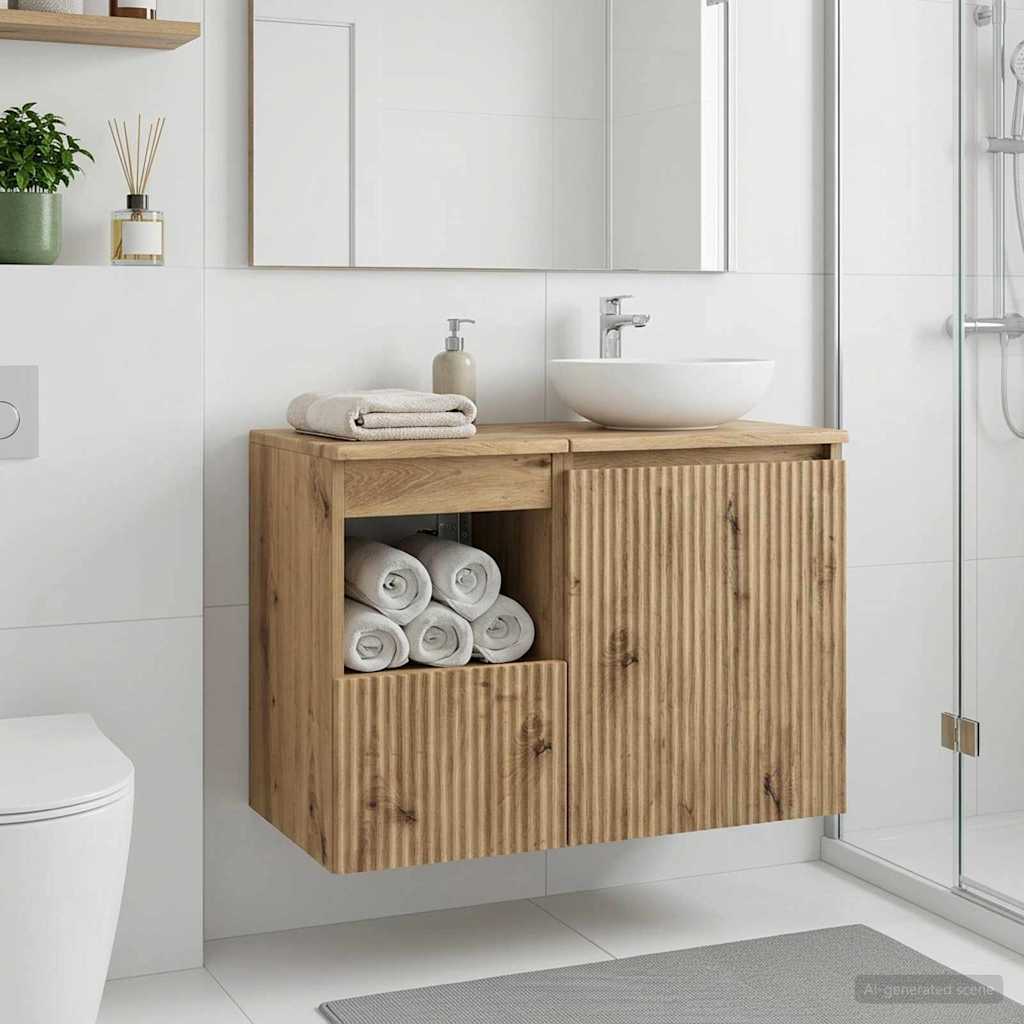 Badkamerkast Artisanaal eiken 30 x 44,5 x 50 cm Bewerkt hout