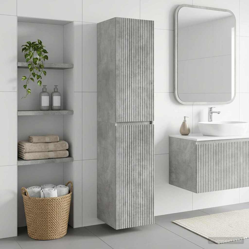 Wand Gemonteerde Badkamerkast Betongrijs 33 x 34,5 x 160 cm