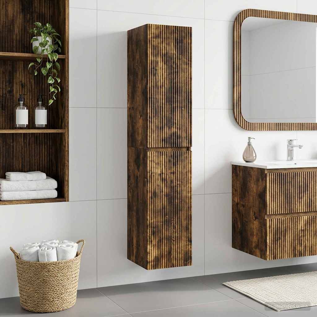 Wand Gemonteerde Badkamerkast Gerookt eiken 33 x 34,5 x 160 cm