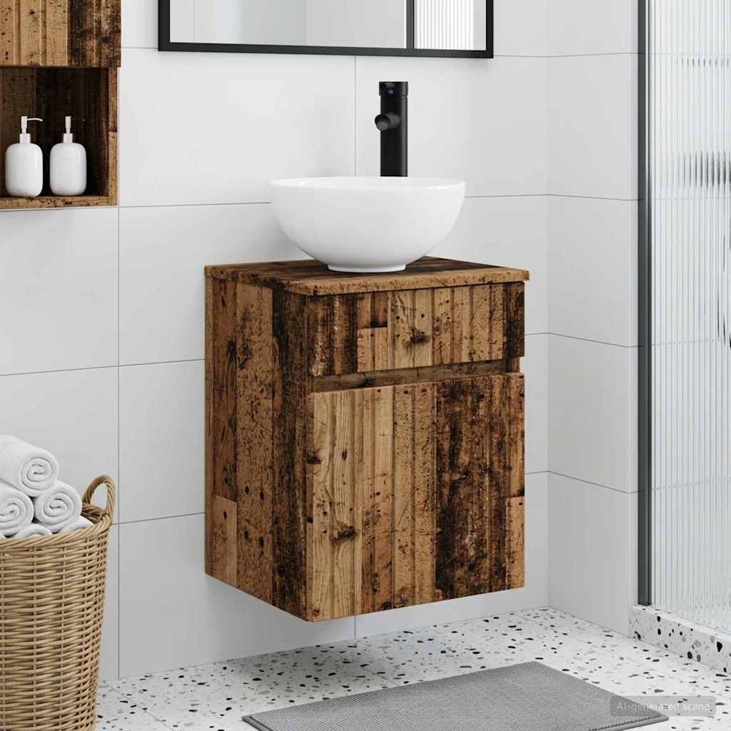 Wandgemonteerde wastafelmeubel Oud hout 39 x 35 x 63 cm