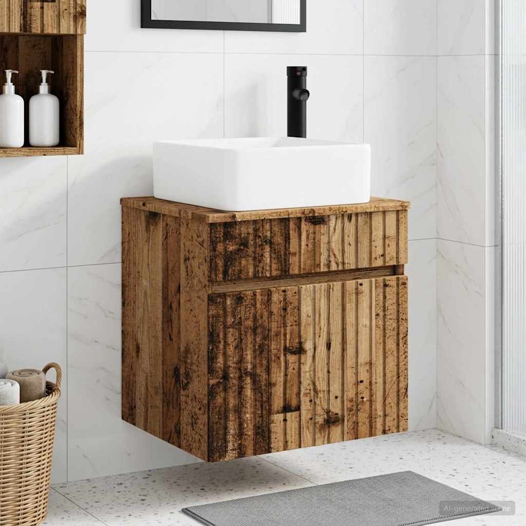 Wandgemonteerde wastafelmeubel Oud hout 49 x 41 x 63 cm