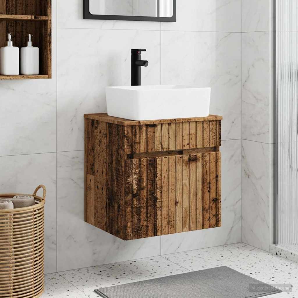 Wandgemonteerde wastafelmeubel Oud hout 49 x 41 x 63 cm