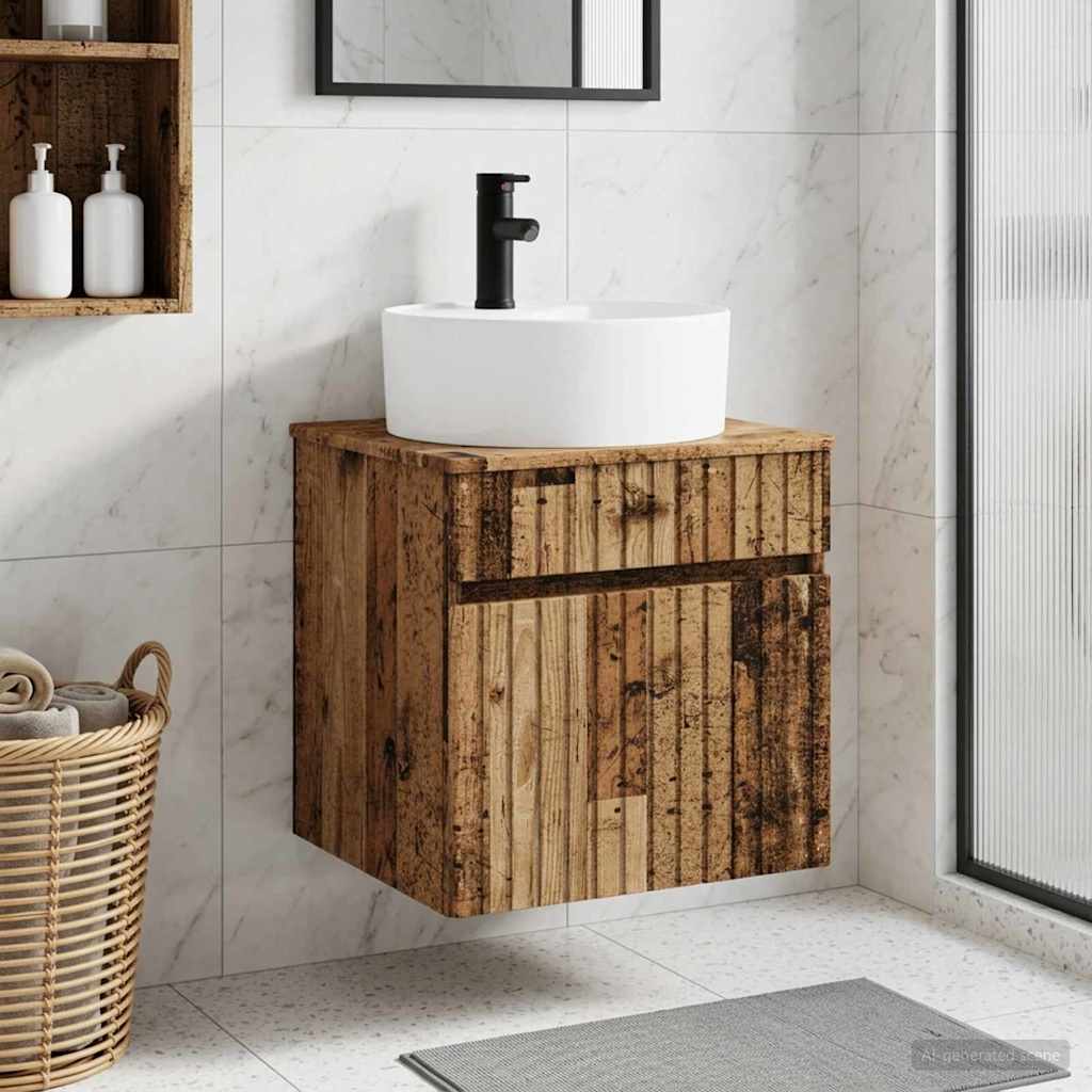 Wandgemonteerde wastafelmeubel Oud hout 49 x 44,5 x 65 cm