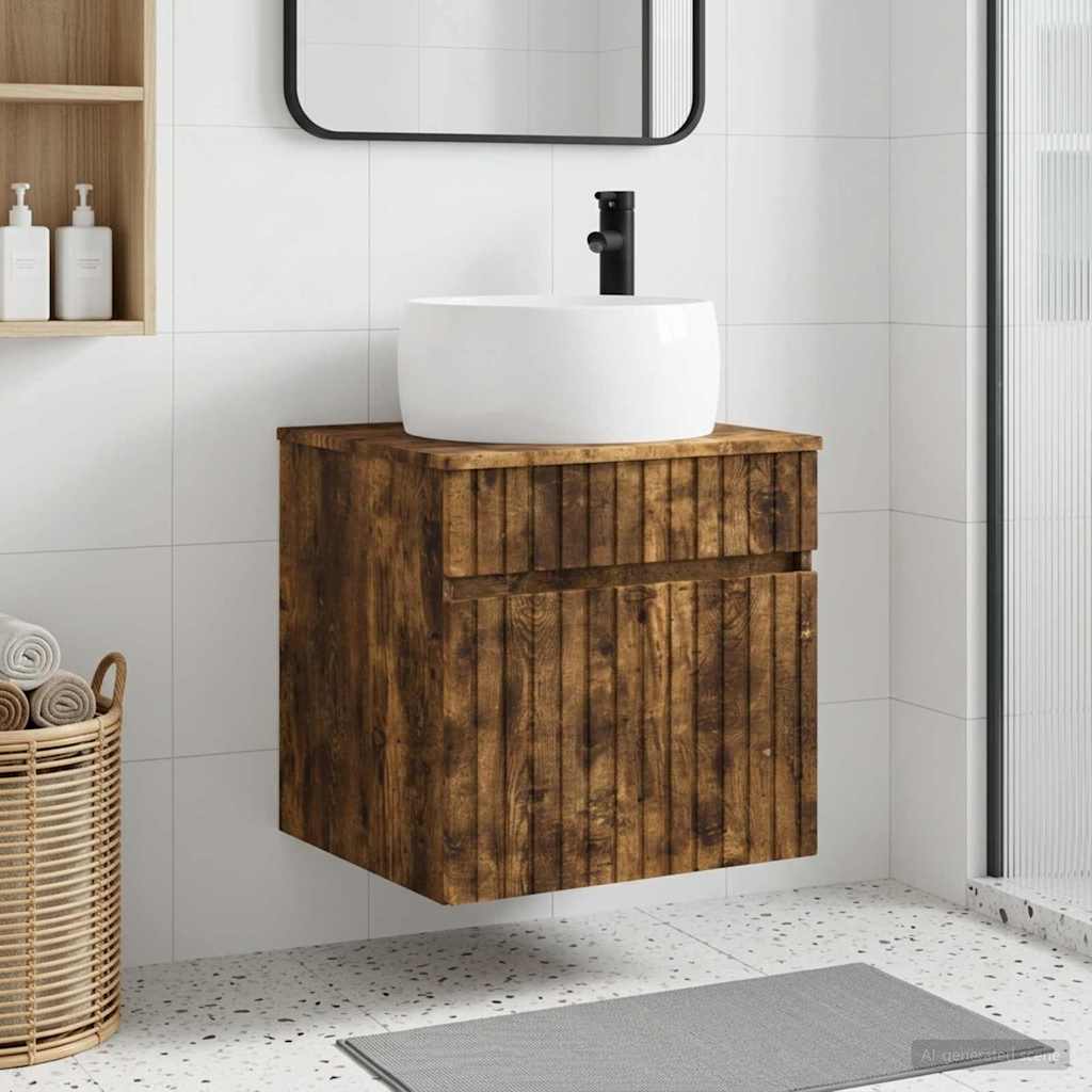 Wandgemonteerde wastafelmeubel Gerookt eiken 49 x 44,5 x 66 cm