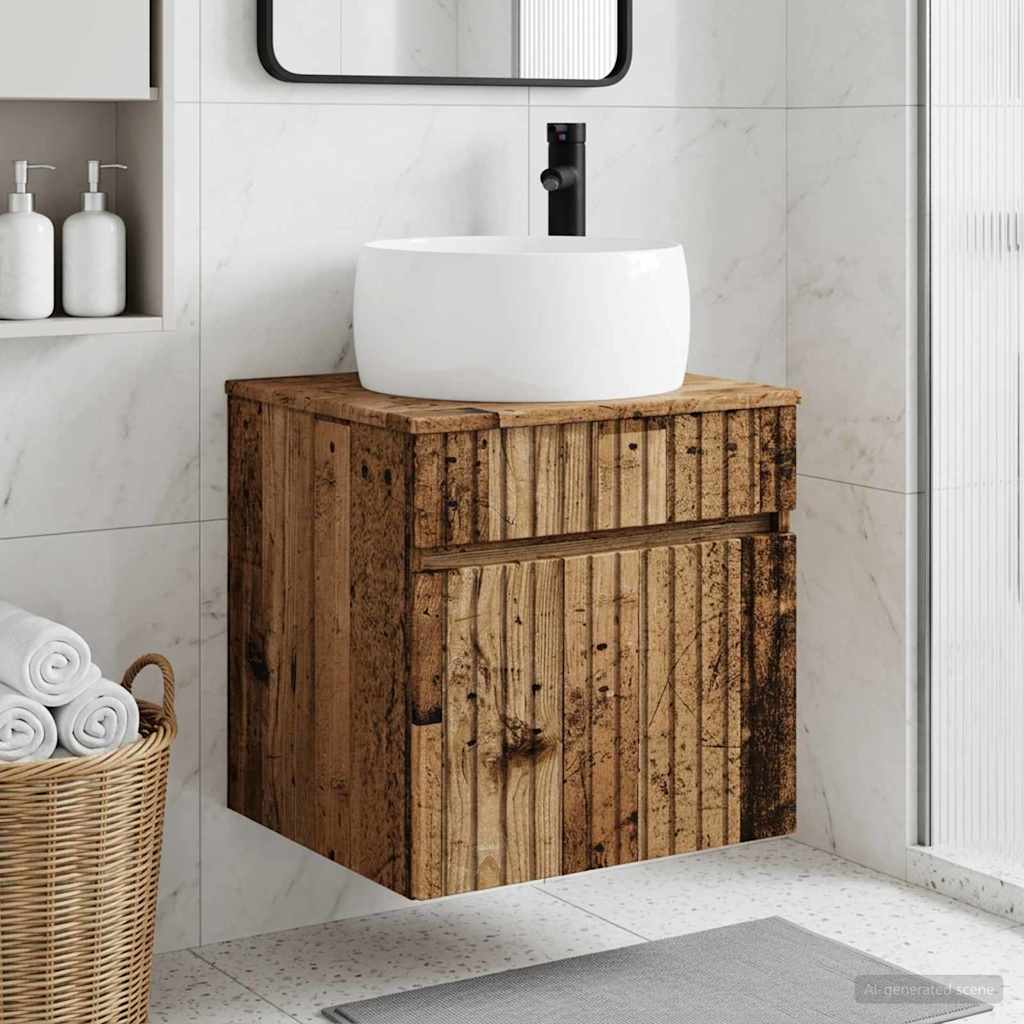 Wandgemonteerde wastafelmeubel Oud hout 49 x 44,5 x 66 cm