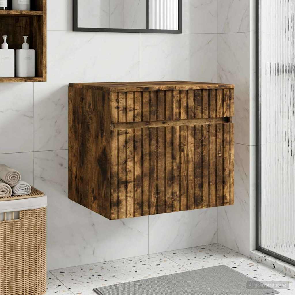 Wand Gemonteerde Badkamerkast Gerookt eiken 59 x 44,5 x 50 cm