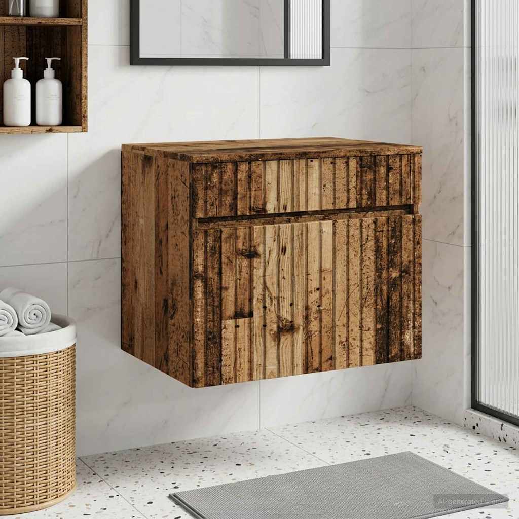 Wand Gemonteerde Badkamerkast Oud hout 59 x 44,5 x 50 cm