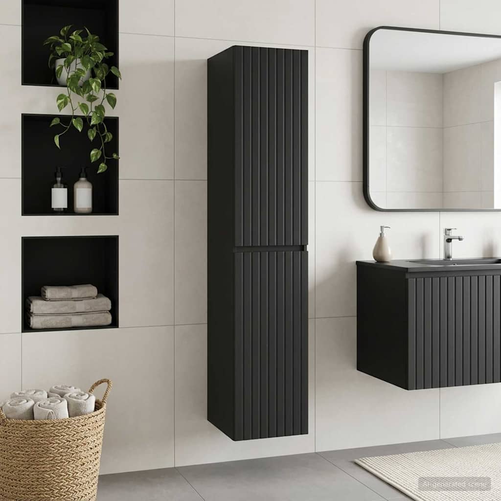 Wand Gemonteerde Badkamerkast Zwart 33 x 34,5 x 160 cm
