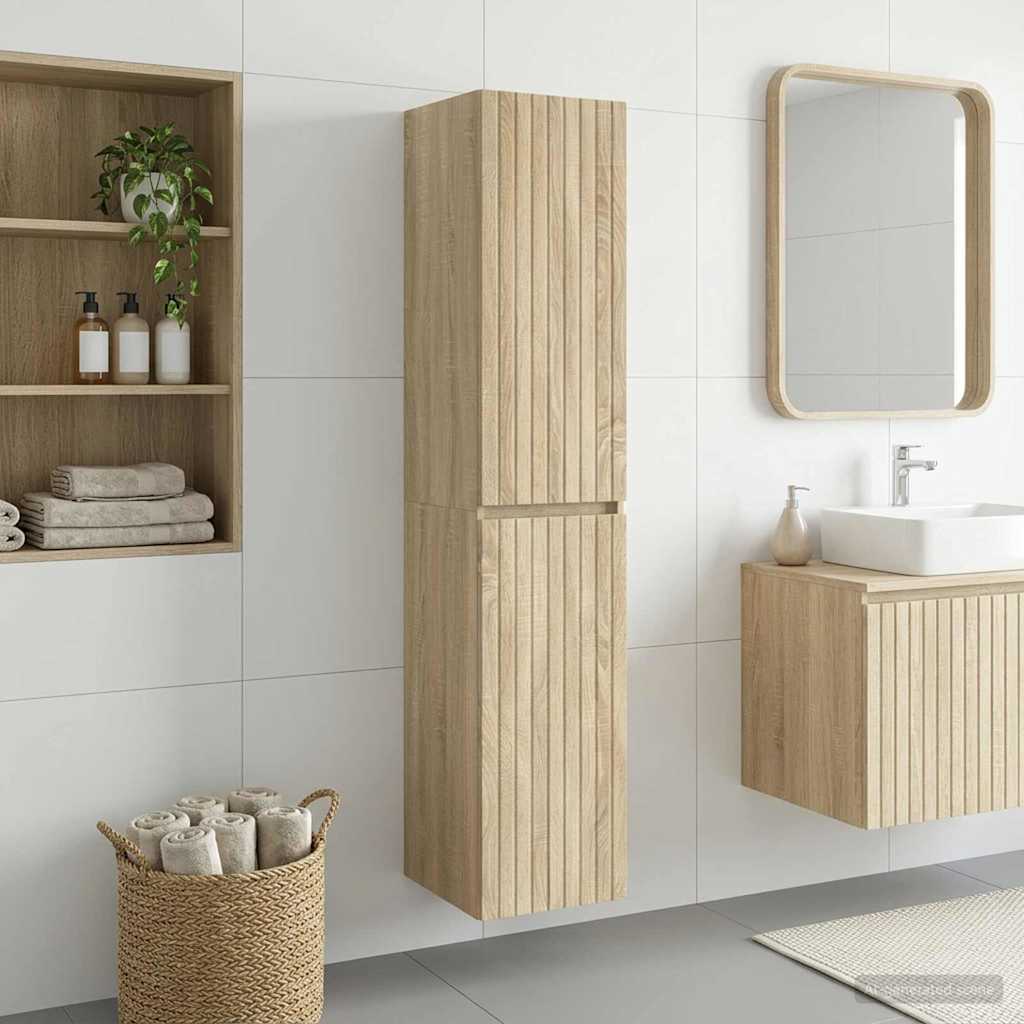 Wand Gemonteerde Badkamerkast Sonoma Eiken 33 x 34,5 x 160 cm
