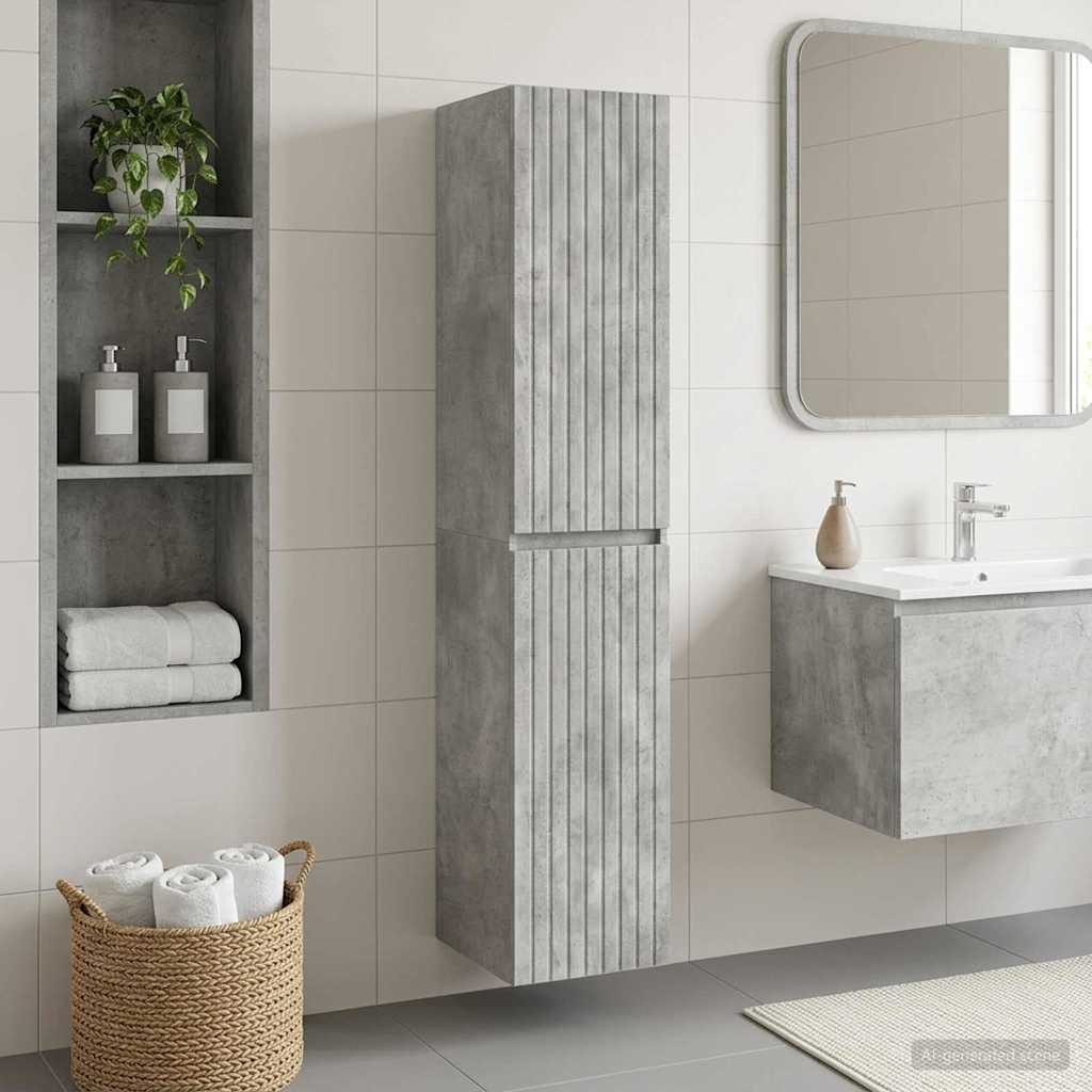 Wand Gemonteerde Badkamerkast Betongrijs 33 x 34,5 x 160 cm