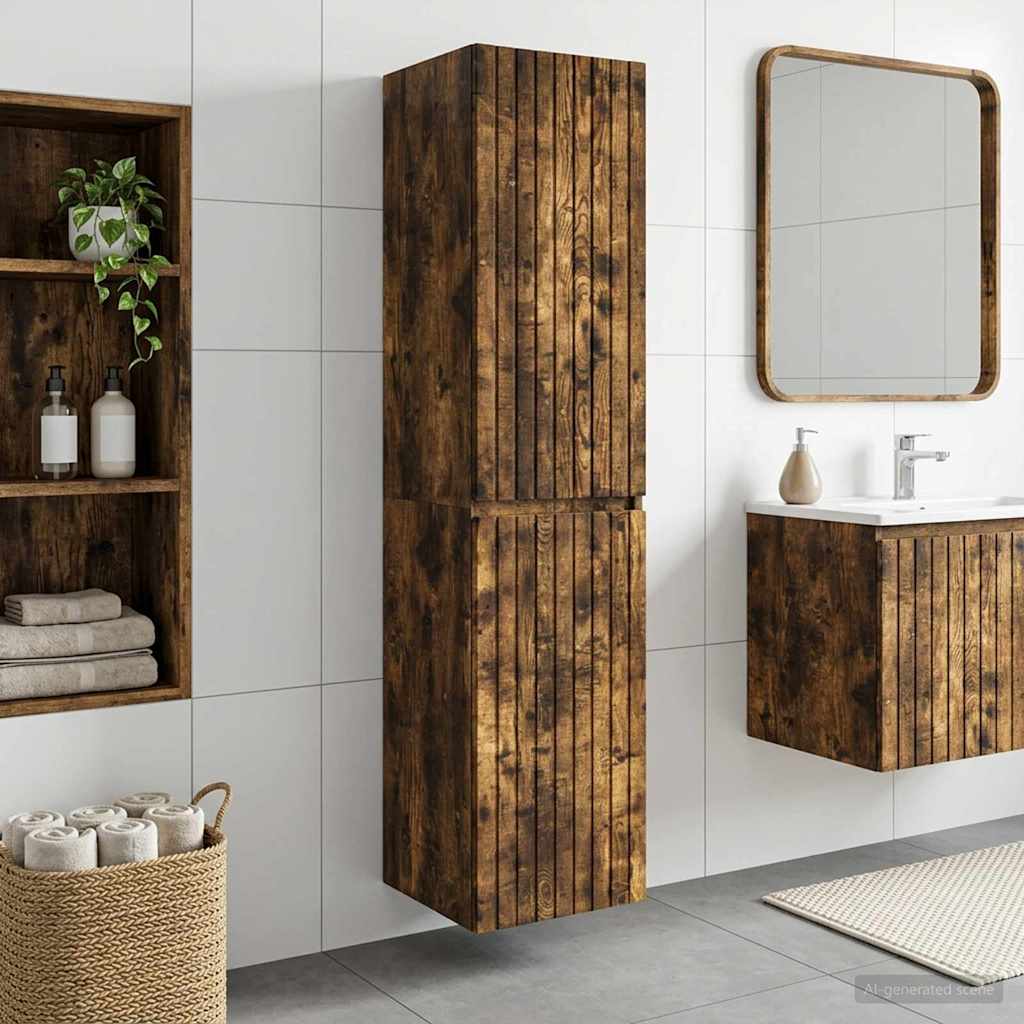 Wand Gemonteerde Badkamerkast Gerookt eiken 33 x 34,5 x 160 cm