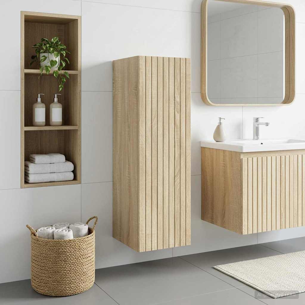 Wand Gemonteerde Badkamerkast Sonoma Eiken 33 x 34,5 x 100 cm