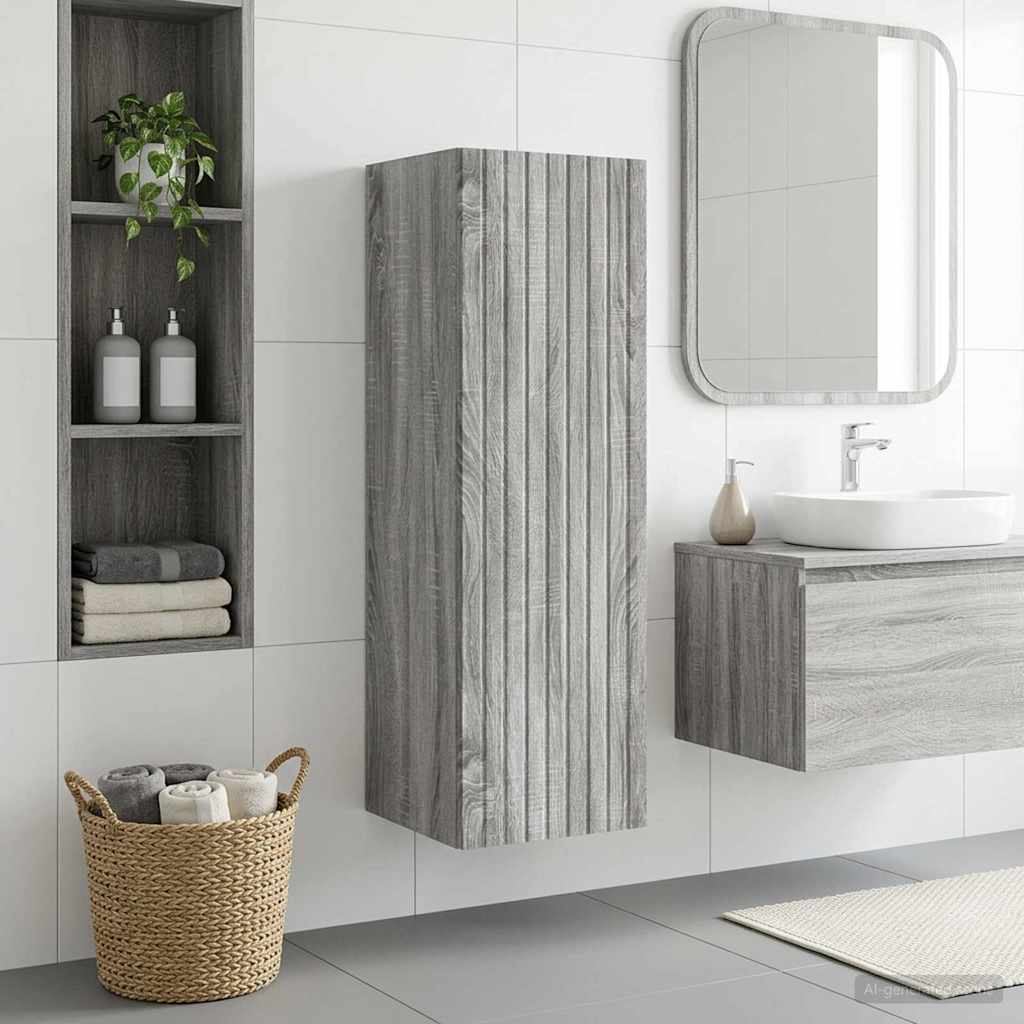 Wand Gemonteerde Badkamerkast Grijs Sonoma 33 x 34,5 x 100 cm