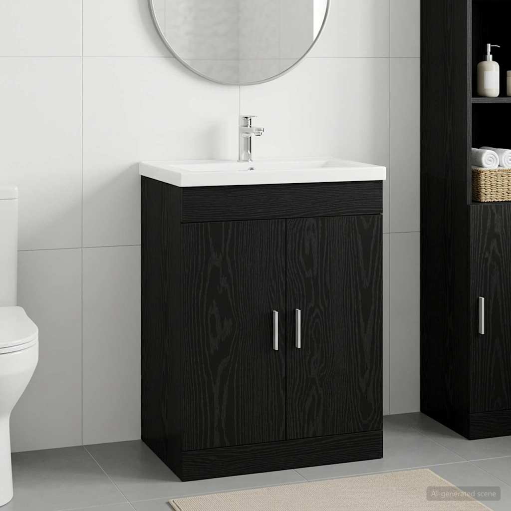 Badkamer Onder Wasbak Kast Zwart eiken 56 x 37,5 x 81 cm
